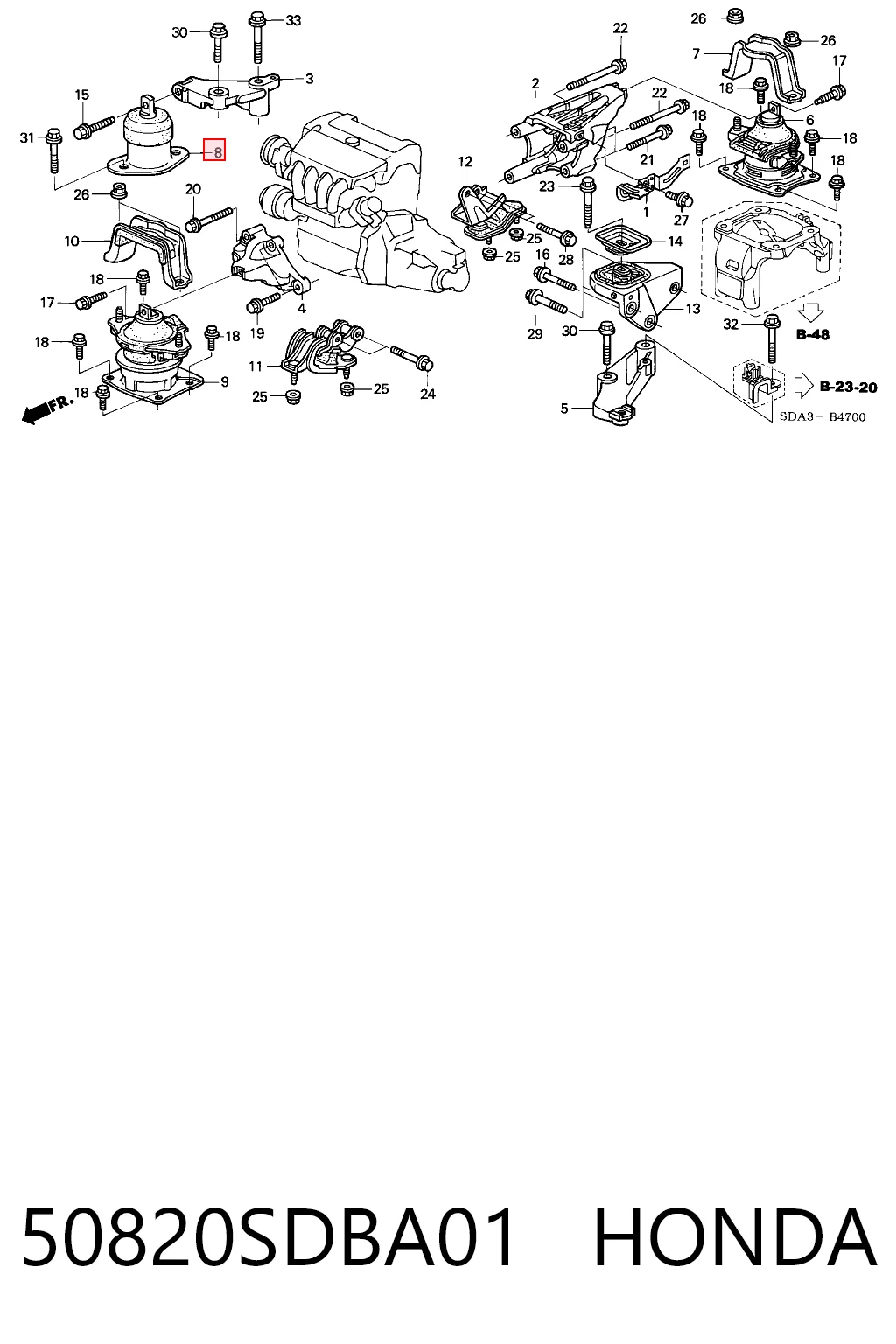 50820SDBA01 Honda Soporte de motor derecho