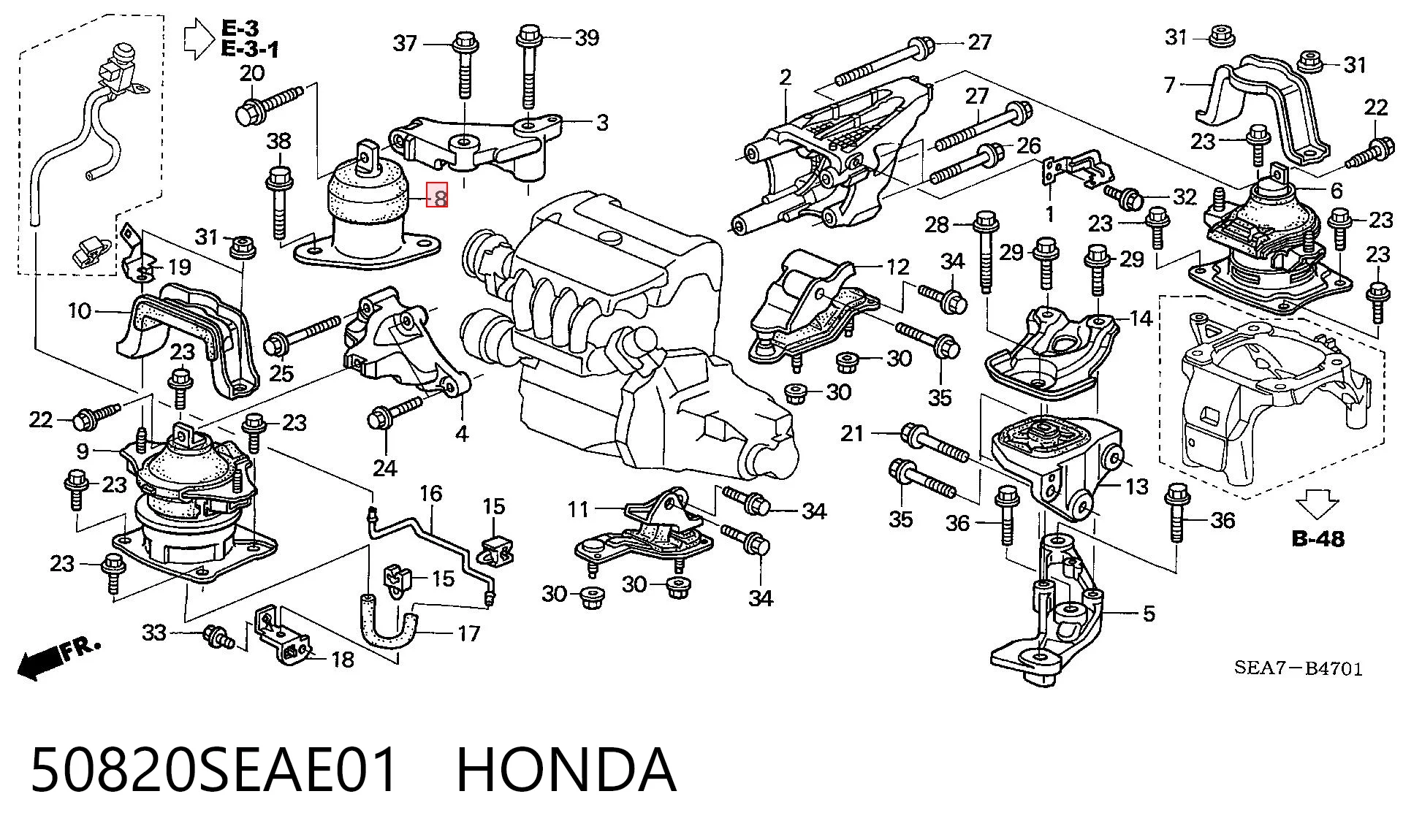 50820SEAE01 Honda Soporte de motor derecho