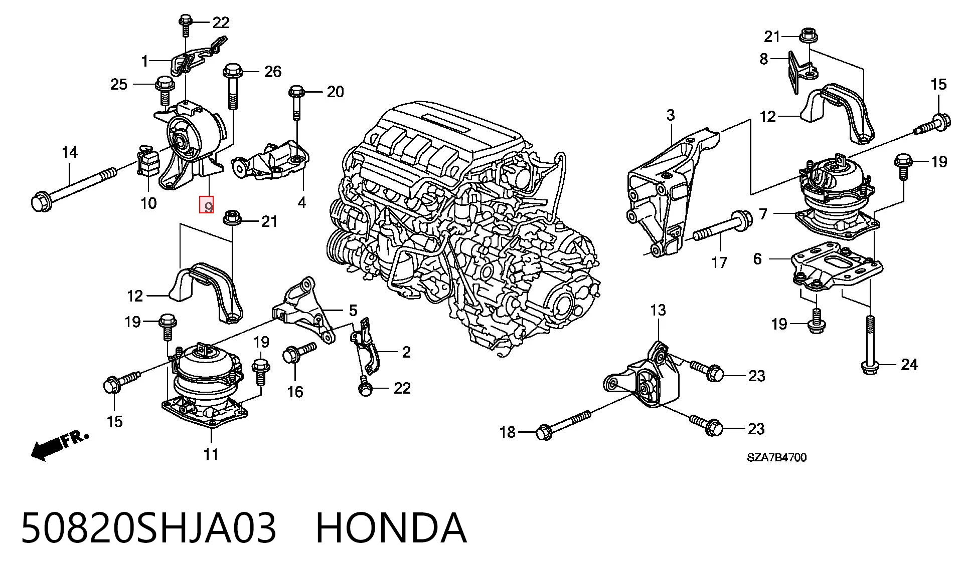 50820SHJA03 Honda Soporte de motor derecho