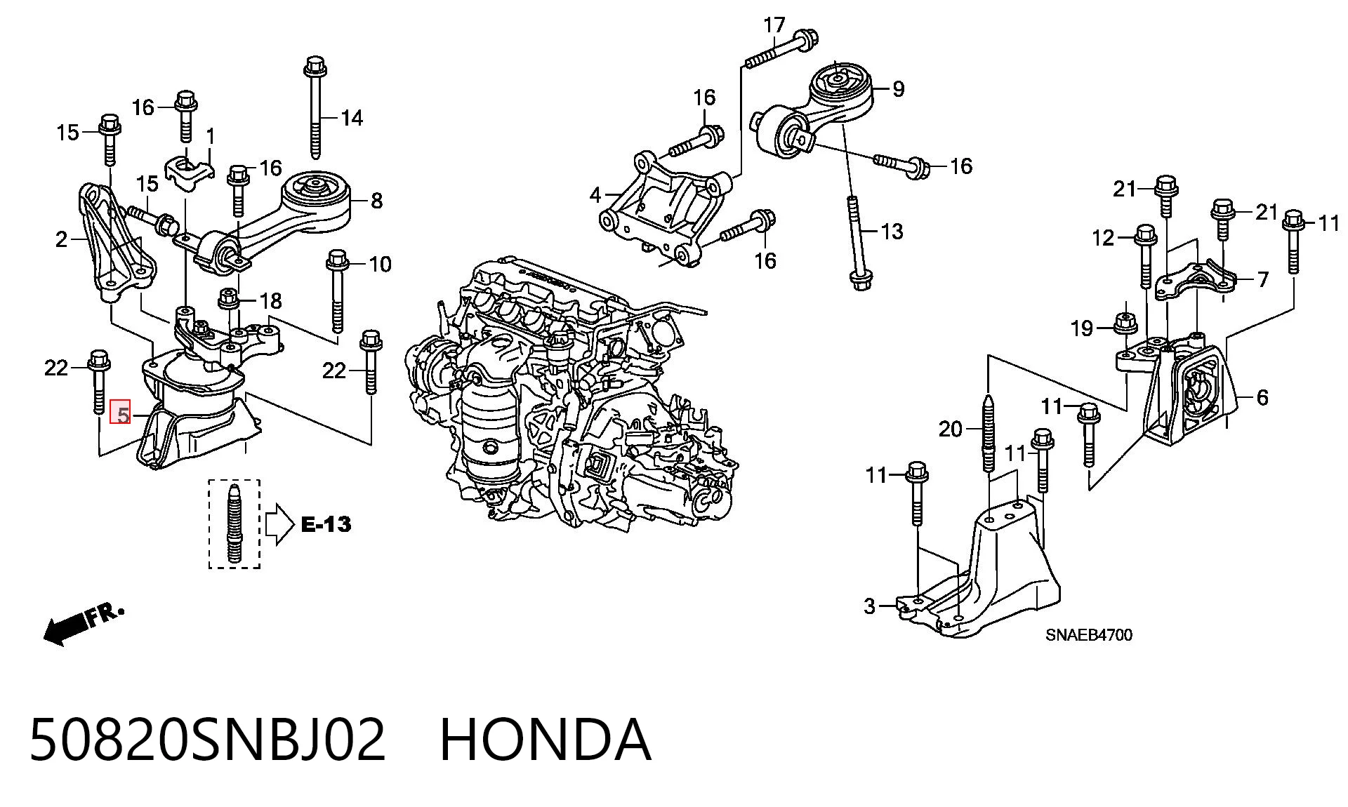 50820SNBJ02 Honda Soporte inferior derecho del motor