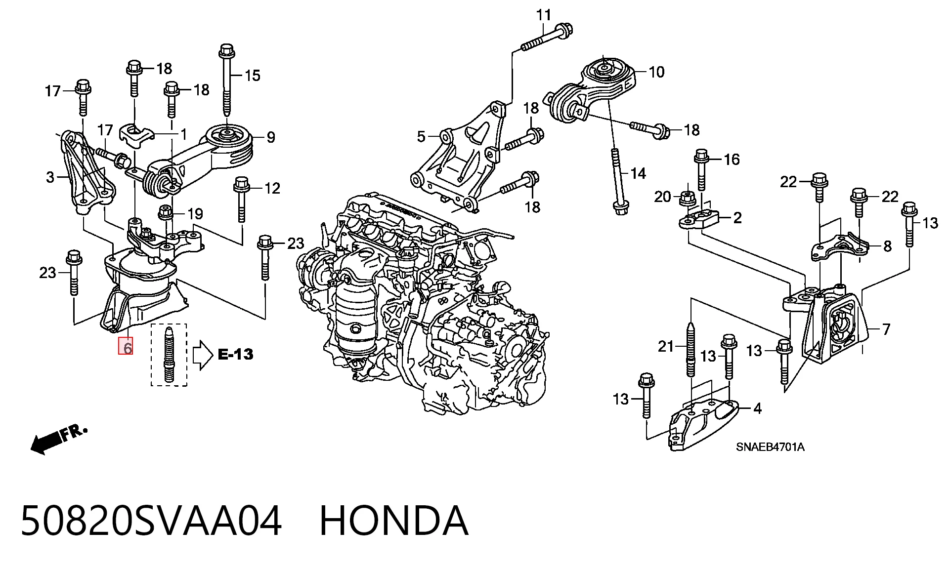 50820SVAA04 Honda Soporte inferior derecho del motor