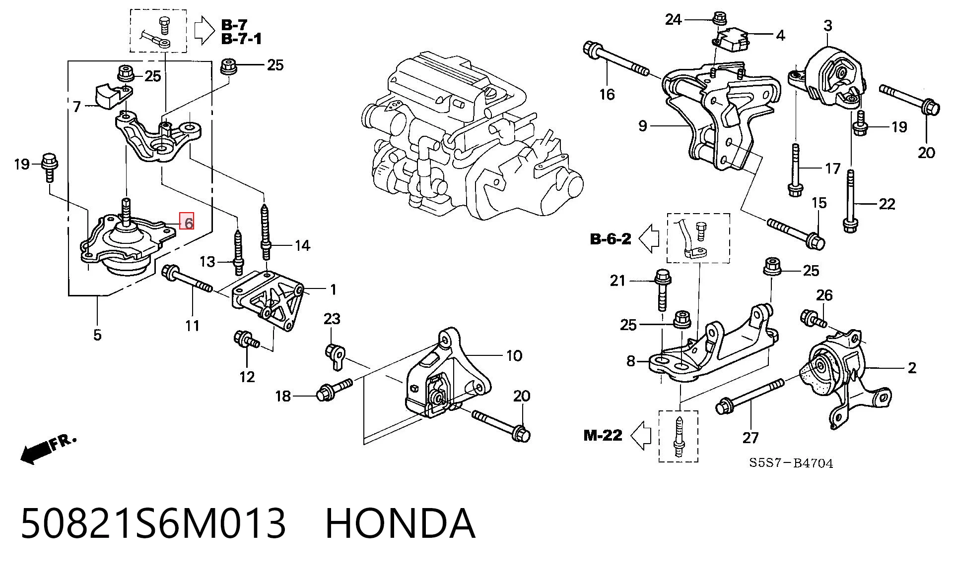 50821S6M013 Honda Soporte de motor derecho