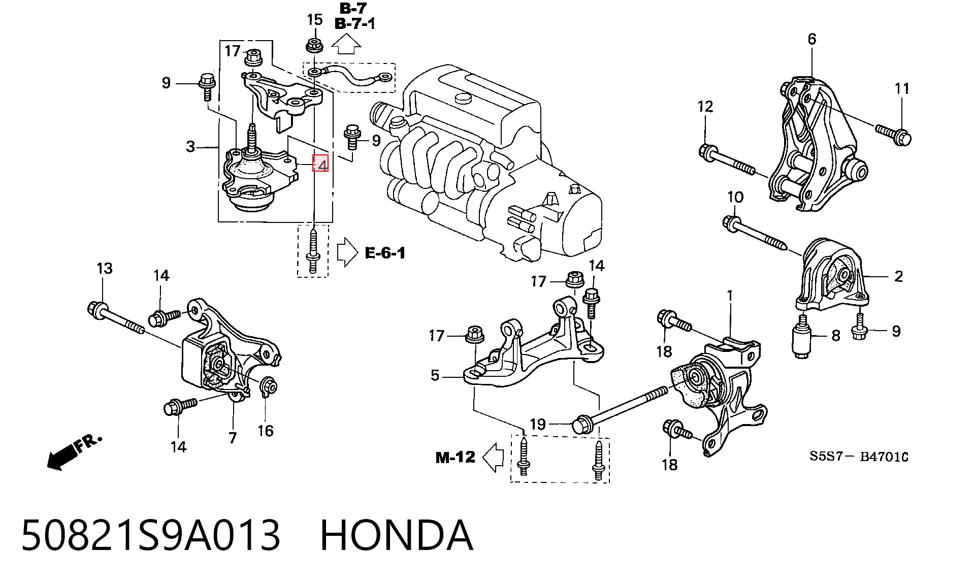 50821S9A013 Honda Soporte de motor derecho