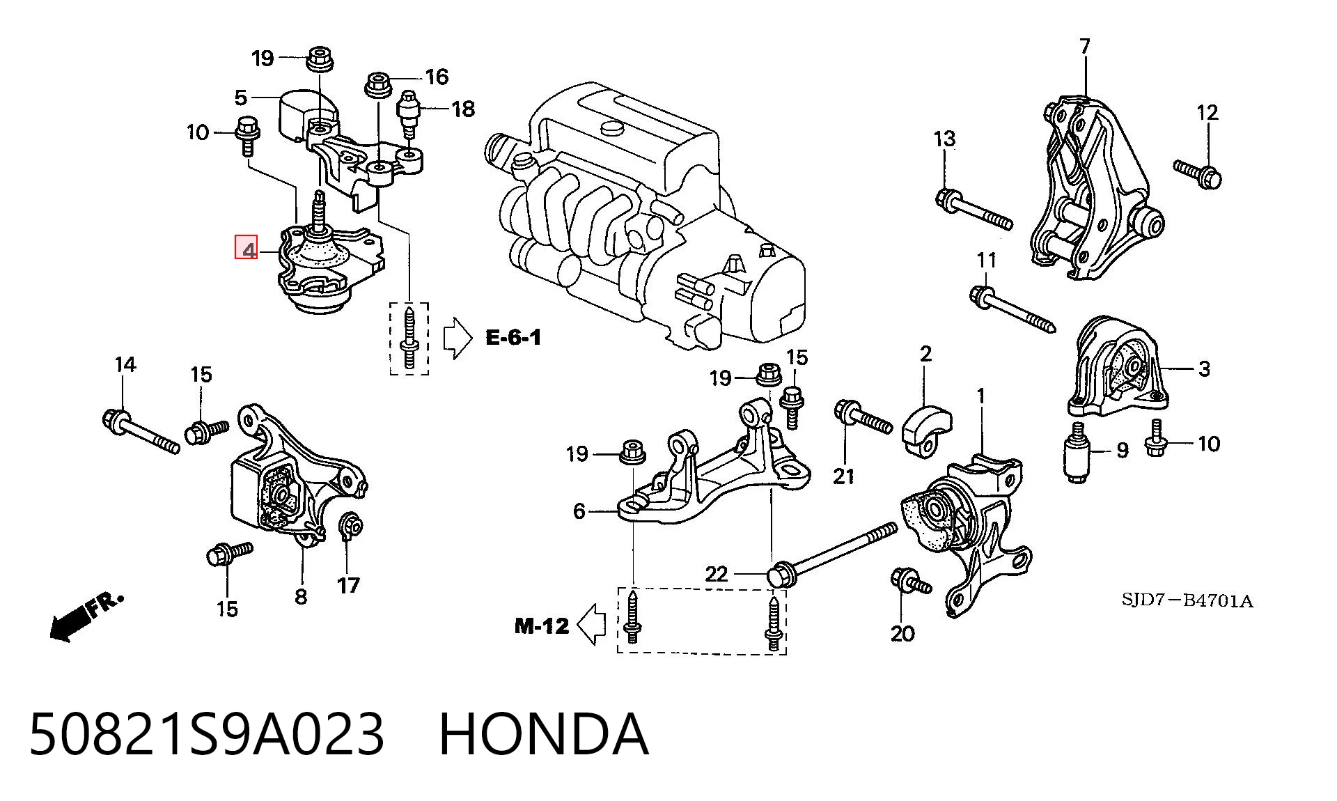 50821S9A023 Honda Soporte de motor derecho
