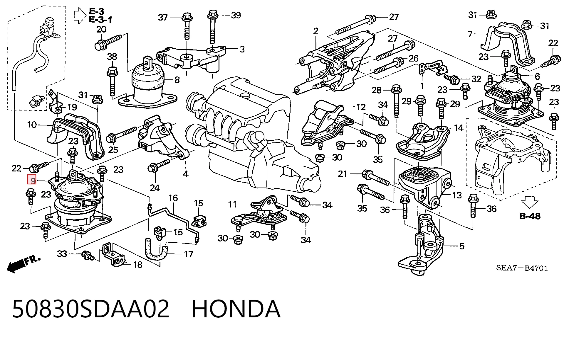 50830SDAA02 Honda Soportes de motor delantero