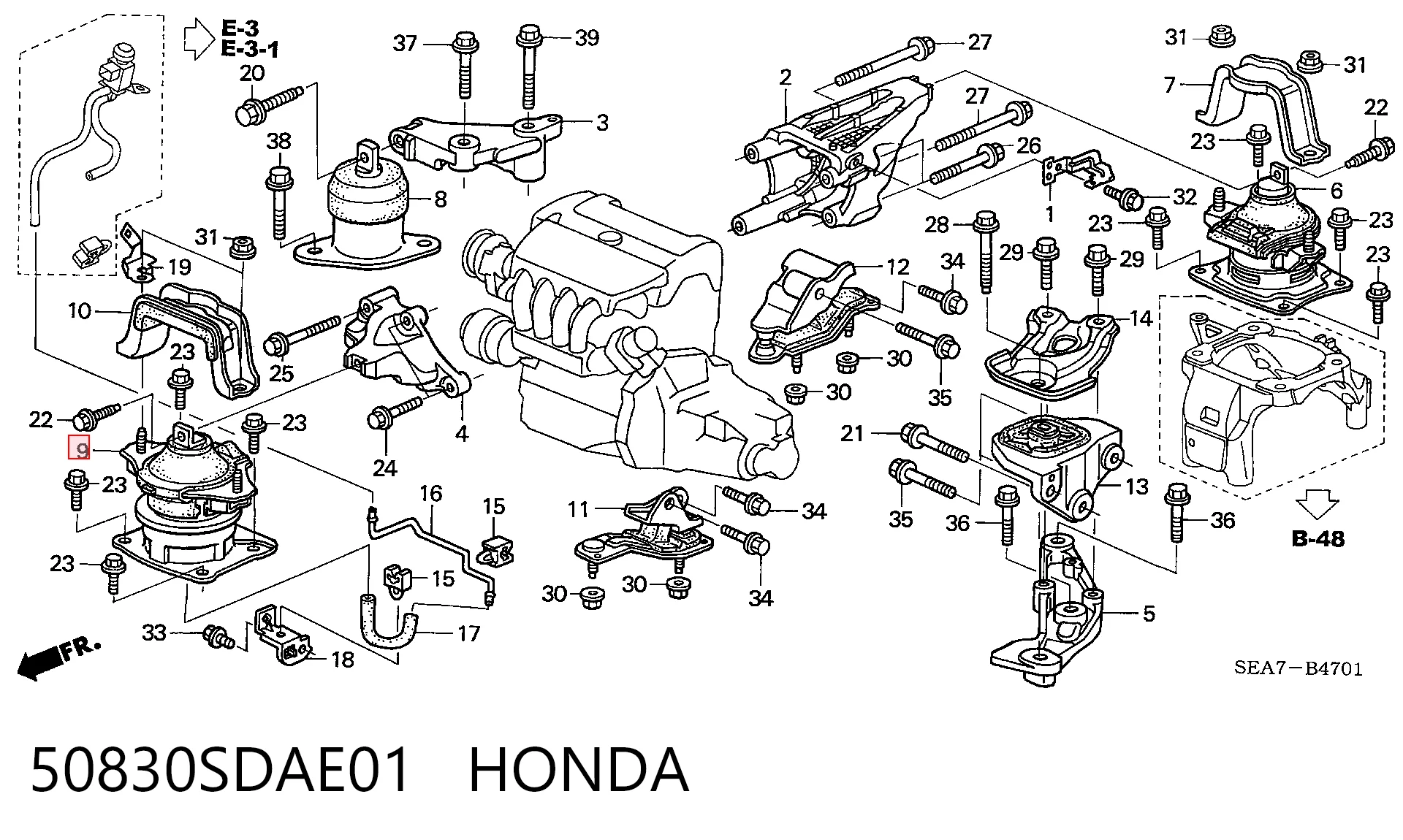 50830SDAE01 Honda Soportes de motor delantero