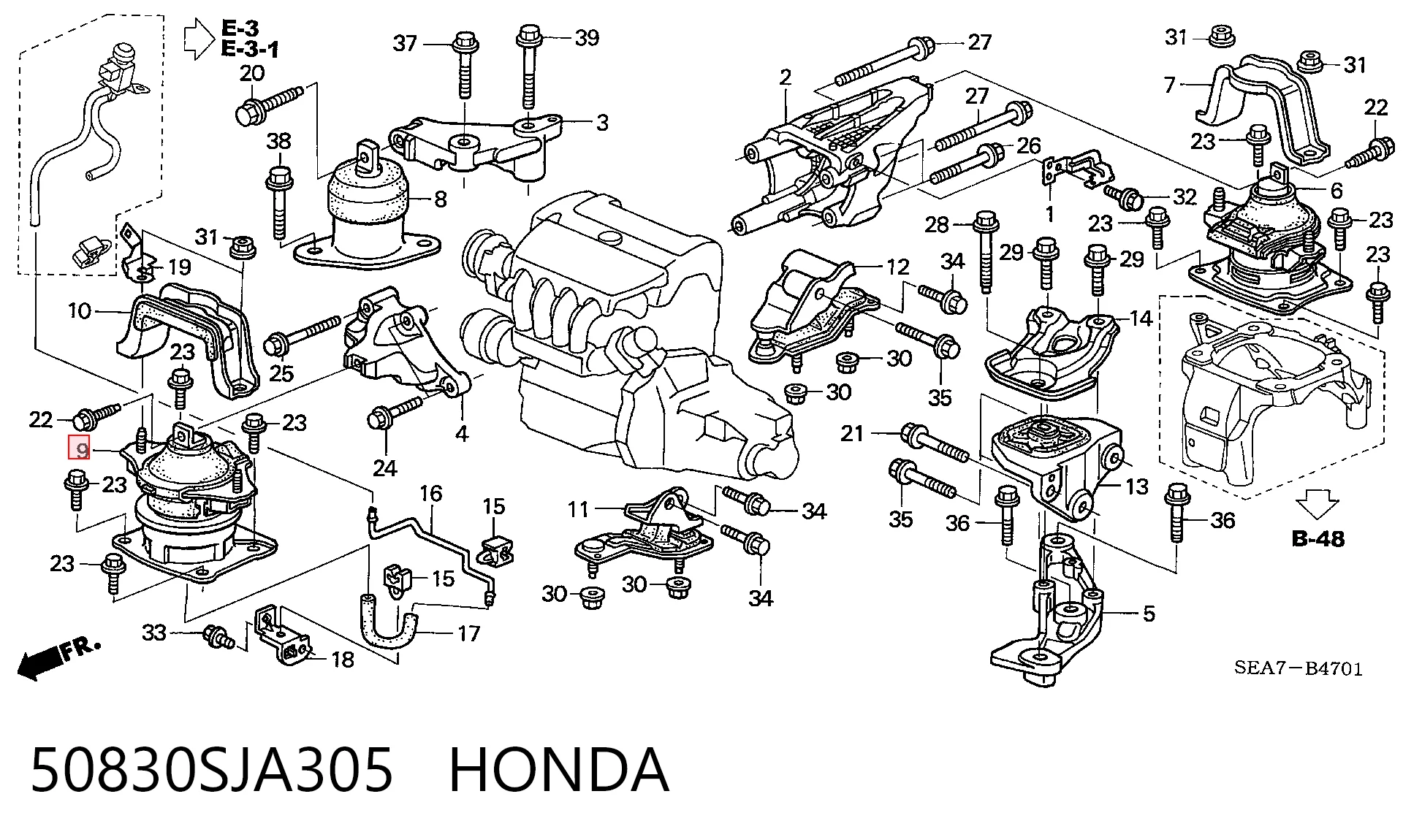 50830SJA305 Honda Soportes de motor delantero