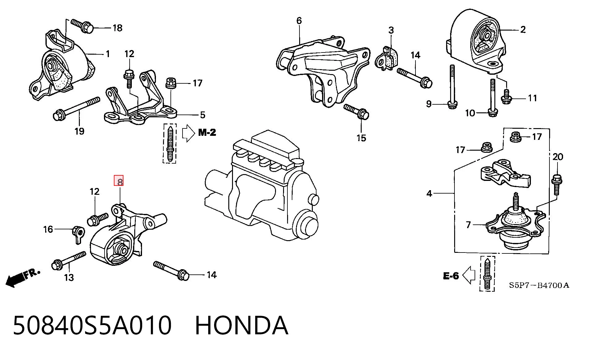 50840S5A010 Honda Soporte de motor derecho