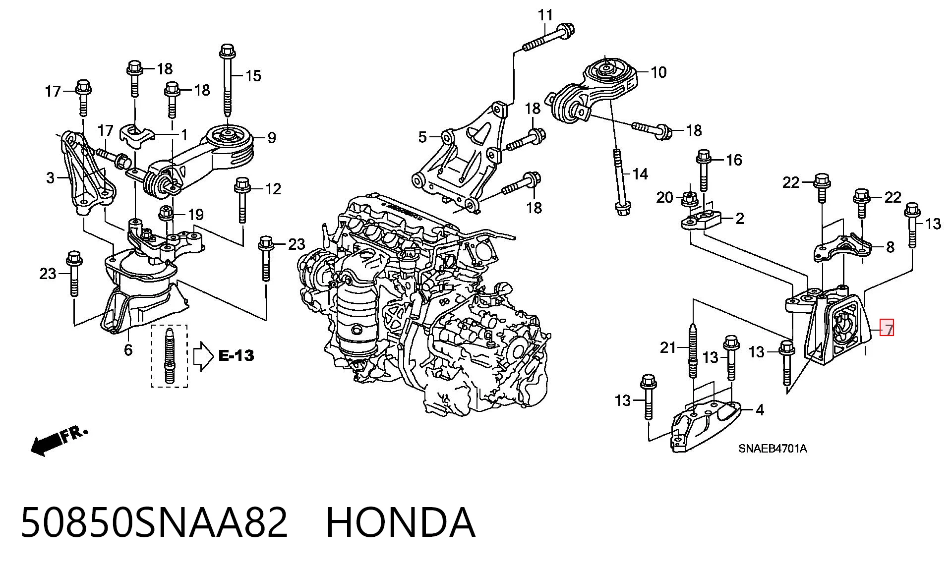 50850SNAA82 Honda Cojín del motor