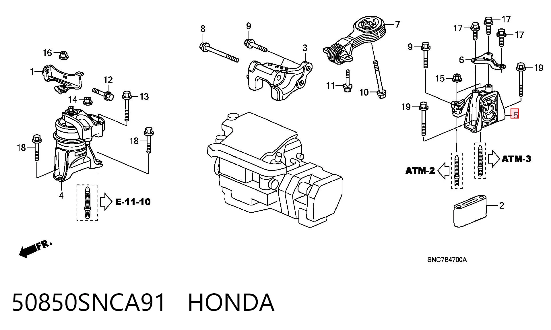50850SNCA91 Honda Soporte de motor izquierdo