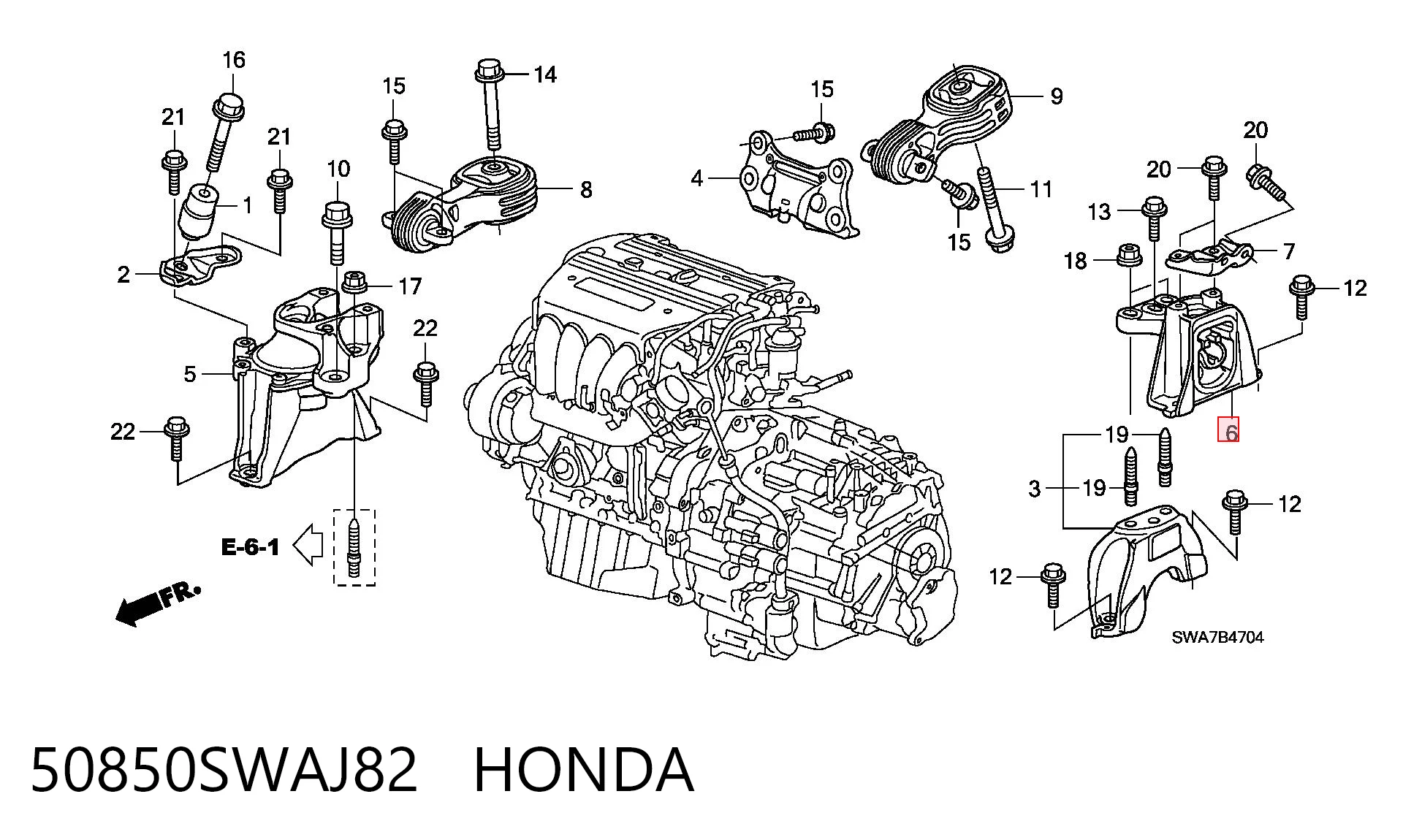 50850SWAJ82 Honda Cojín del motor
