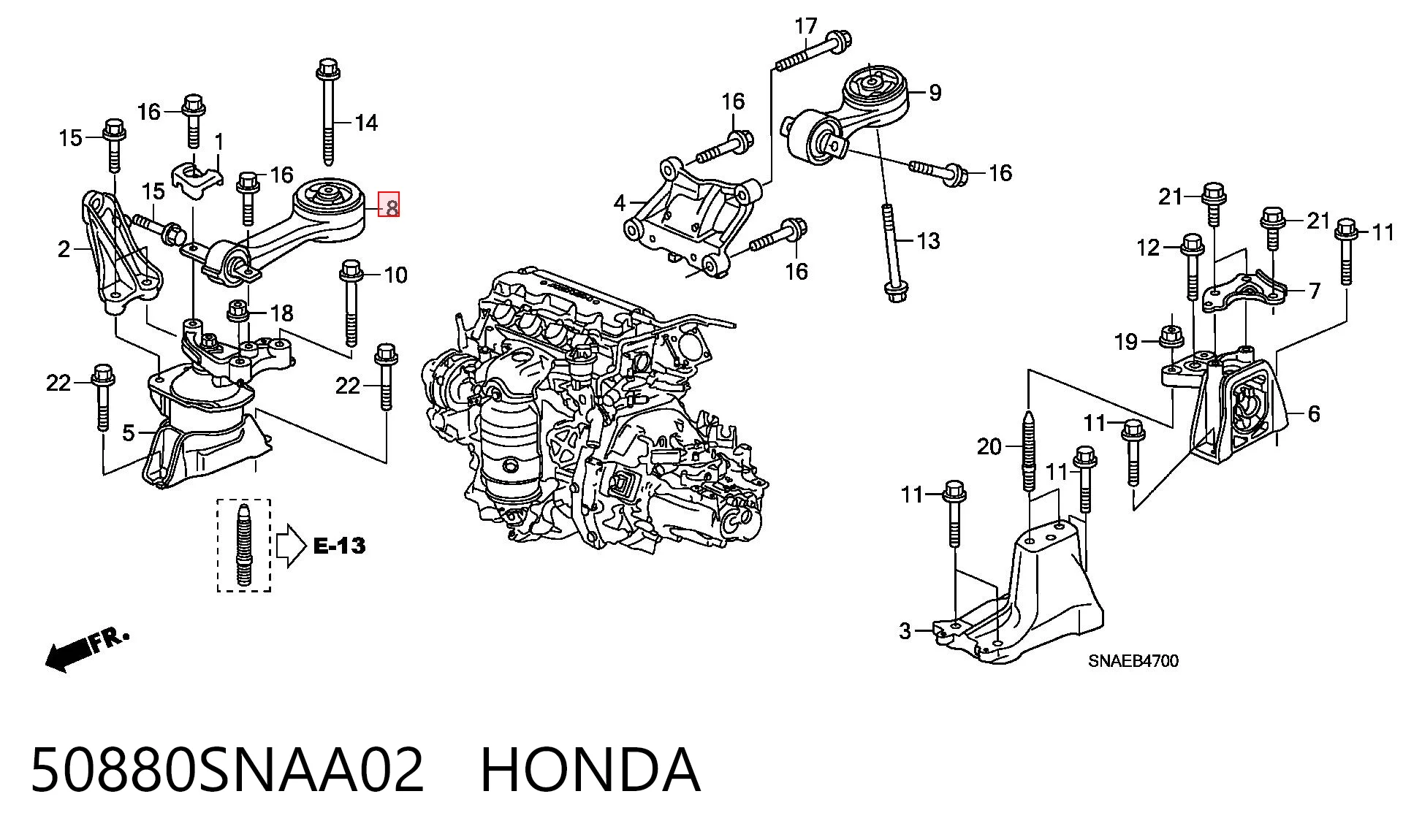 50880SNAA02 Honda Cojín del motor superior derecho