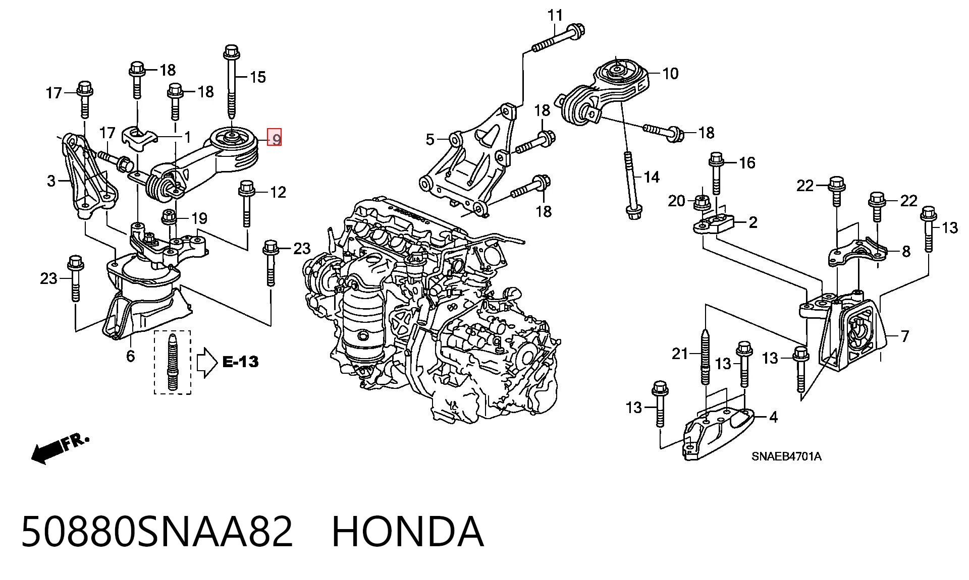 50880SNAA82 Honda Cojín del motor superior derecho