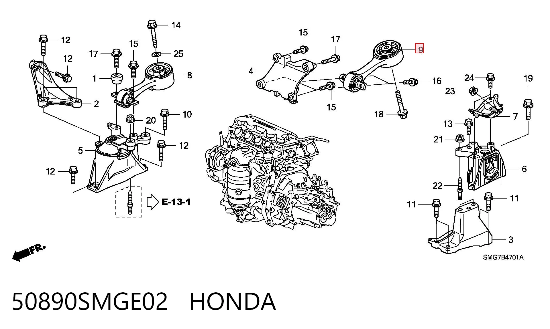 50890SMGE02 Honda Taco de motor