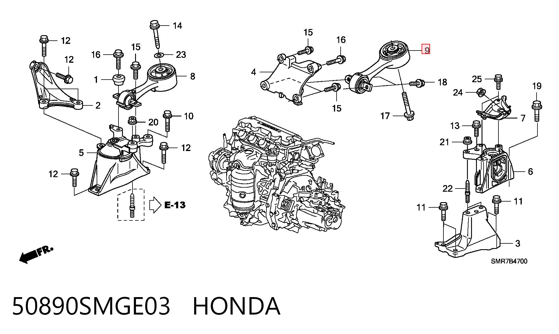 50890SMGE03 Honda Taco de motor