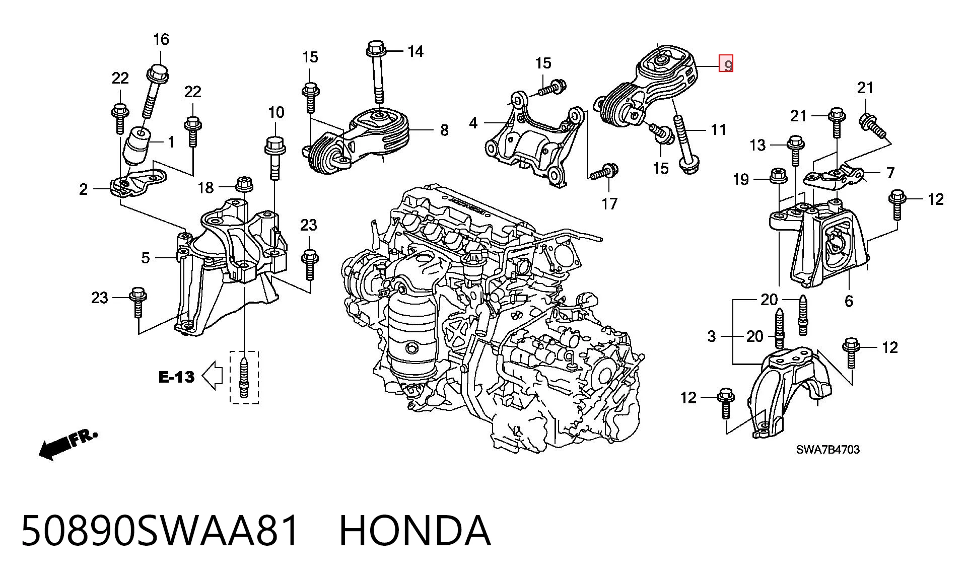 50890SWAA81 Honda Taco de motor