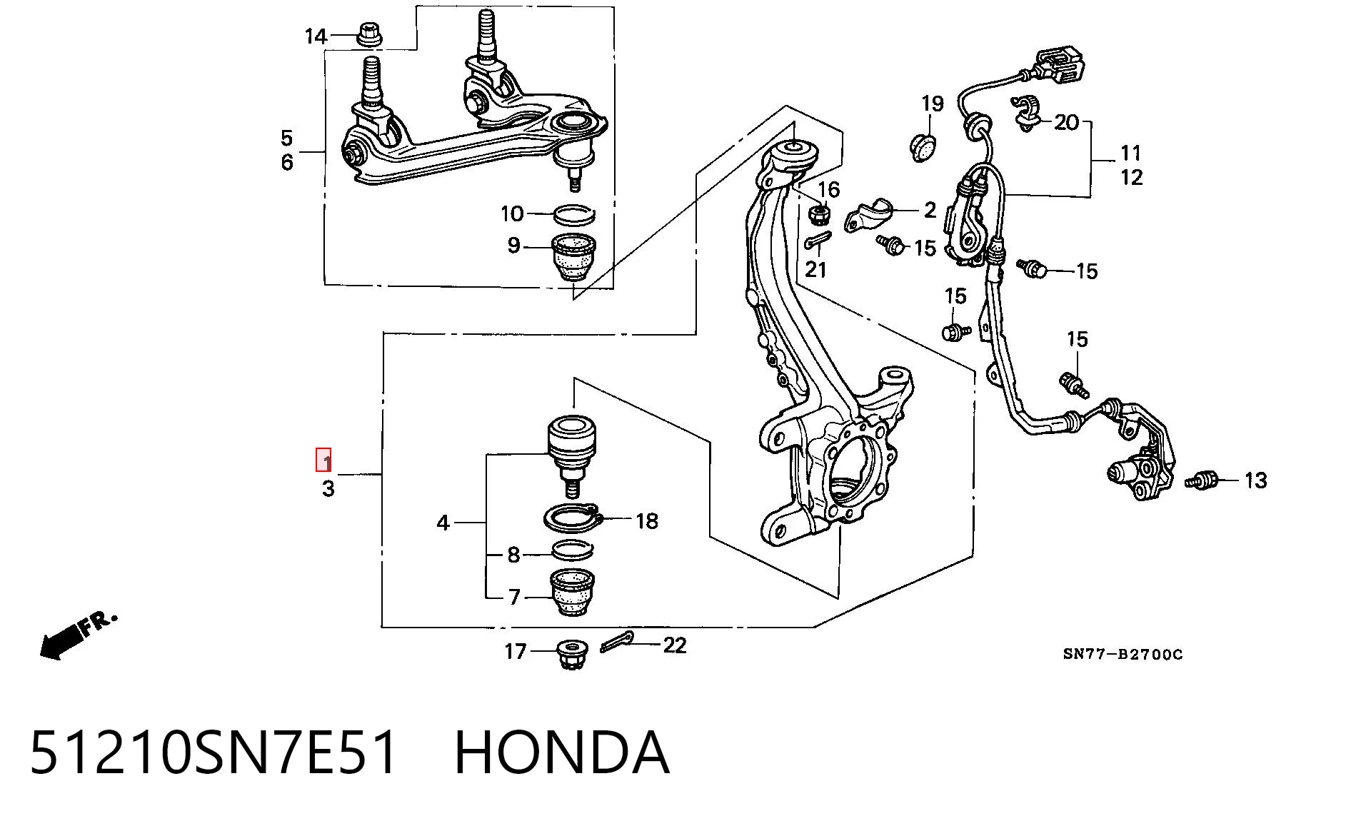 Mangueta delantera derecha 51210SN7E51 HONDA