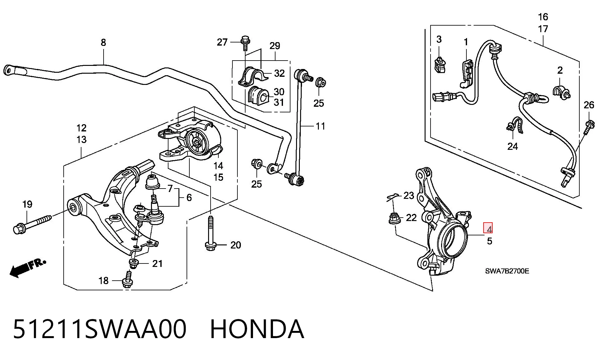 51211SWAA00 Honda Mangueta delantera derecha