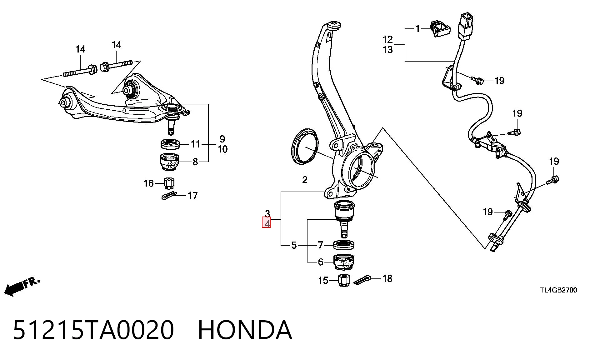 51215TA0020 Honda Mangueta delantera izquierda