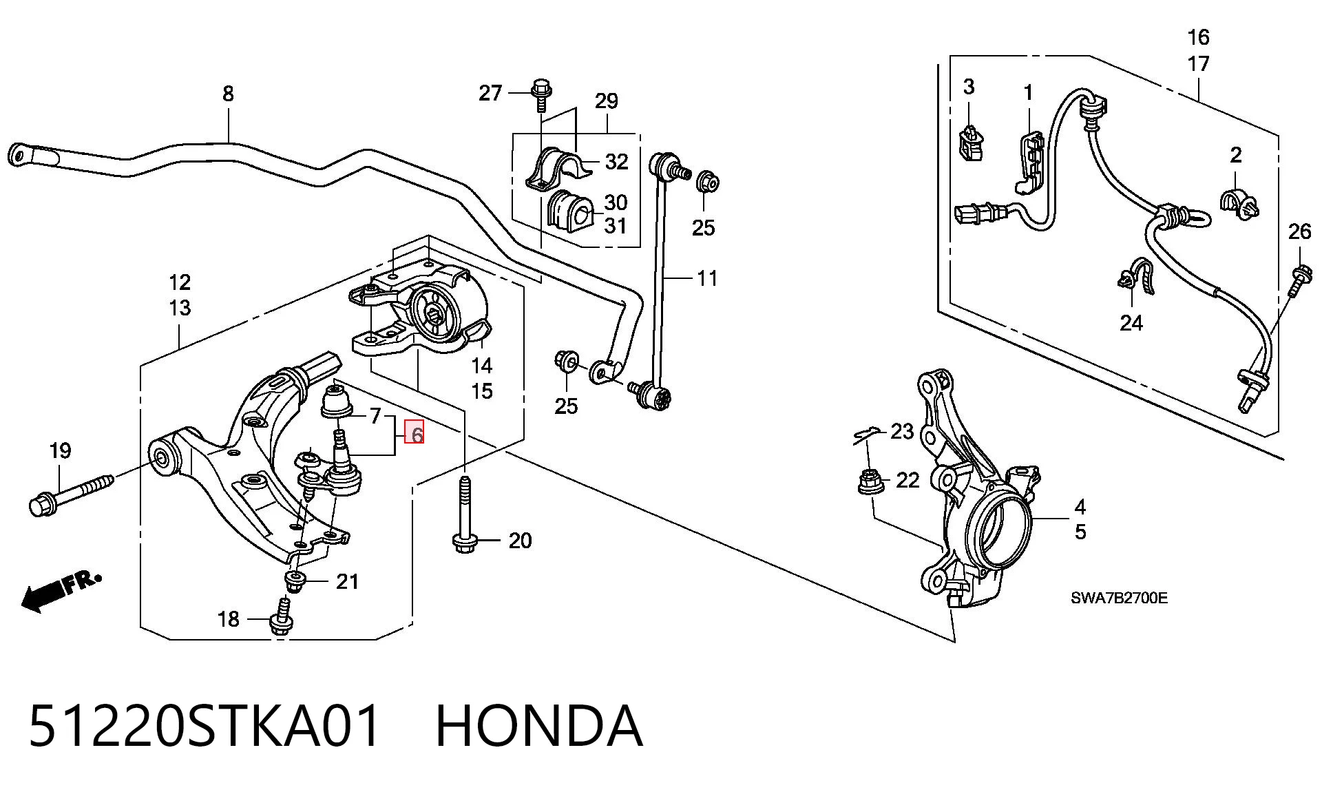51220STKA01 Honda Rótula inferior de suspensión