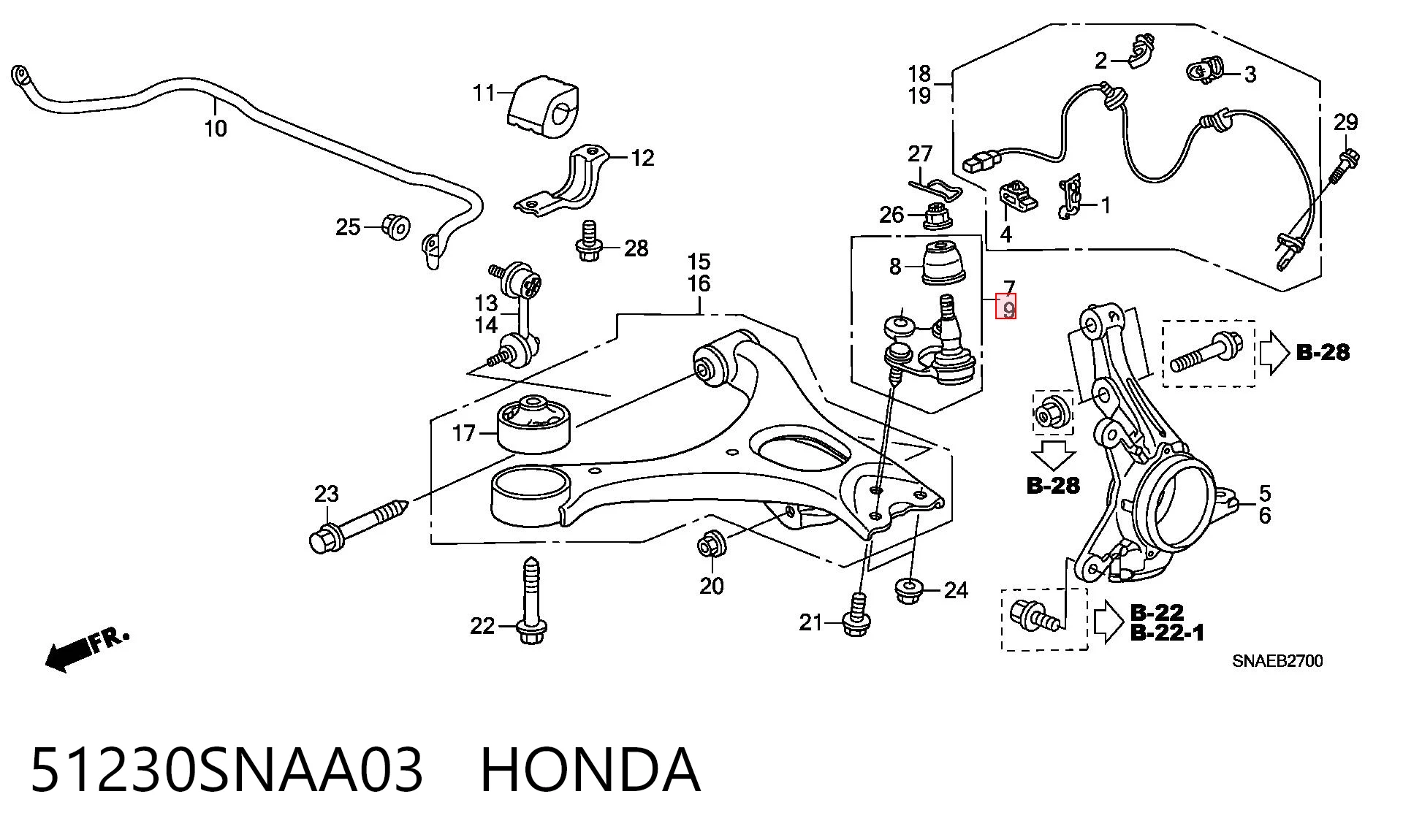 51230SNAA03 Honda Rótula inferior de suspensión