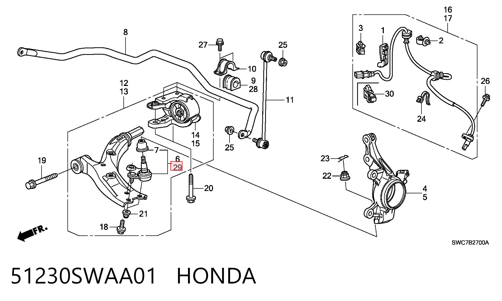 51230SWAA01 Honda Rótula de suspensión inferior izquierda