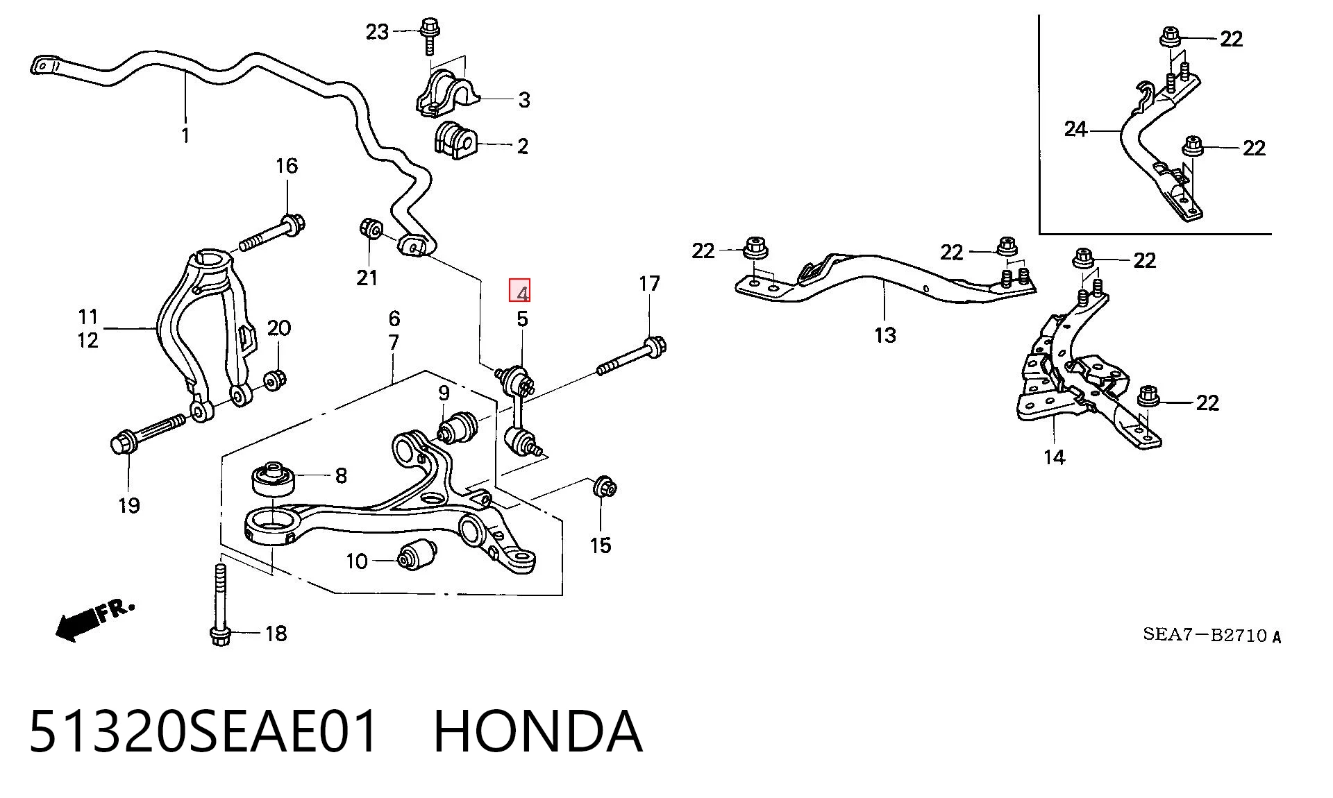 51320SEAE01 Honda Bieleta estabilizadora delantera derecha