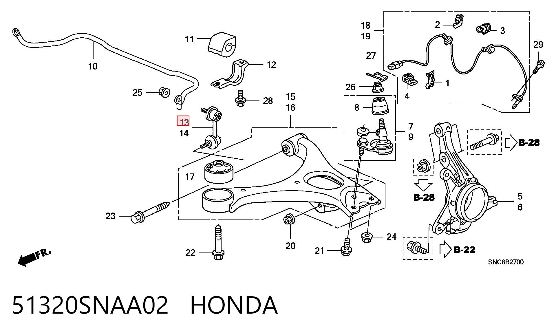 51320SNAA02 Honda Bieleta estabilizadora delantera derecha