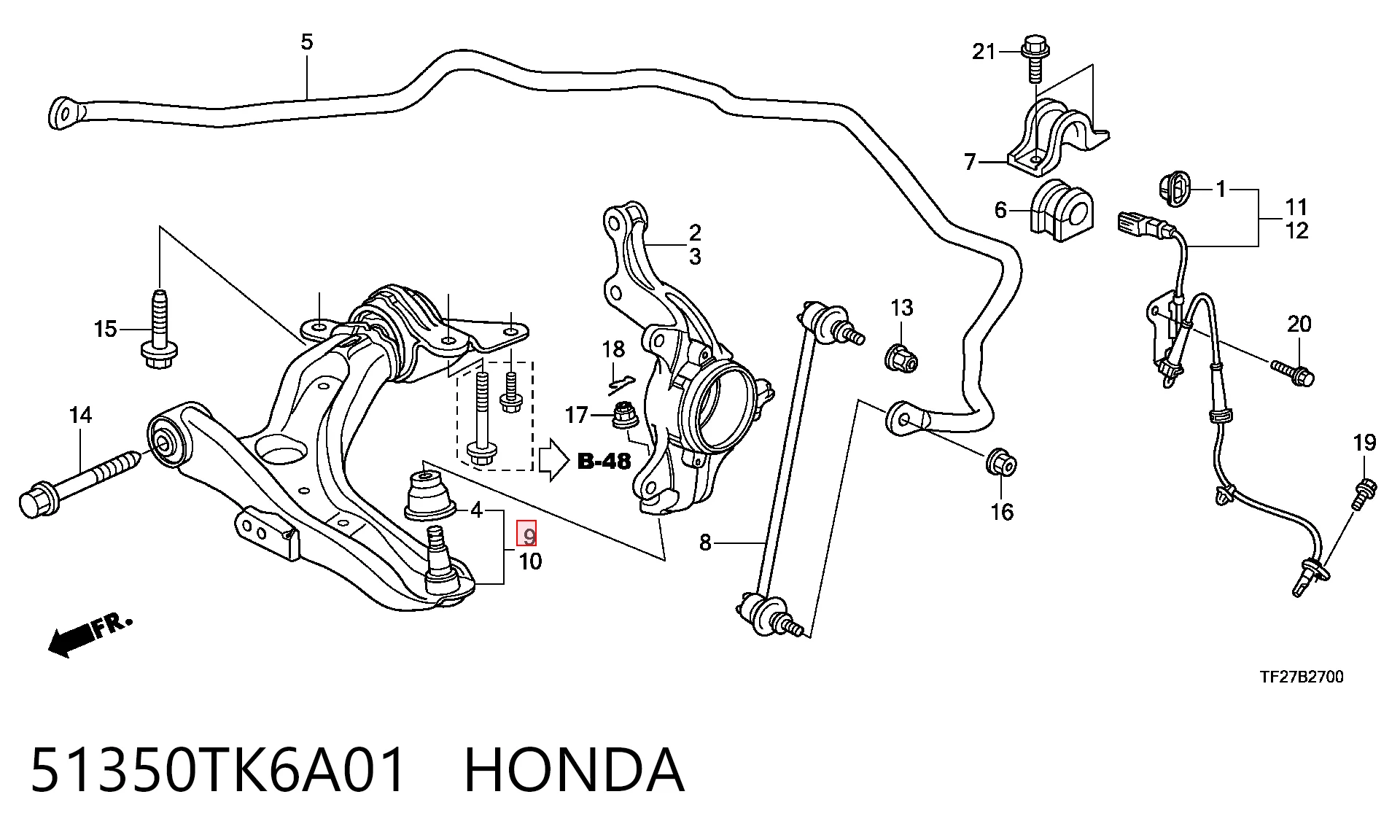 51350TK6A01 Honda Brazo inferior derecho de la suspensión delantera