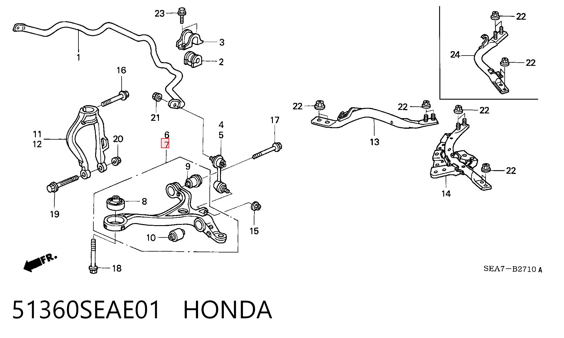 51360SEAE01 Honda Brazo inferior izquierdo de la suspensión delantera