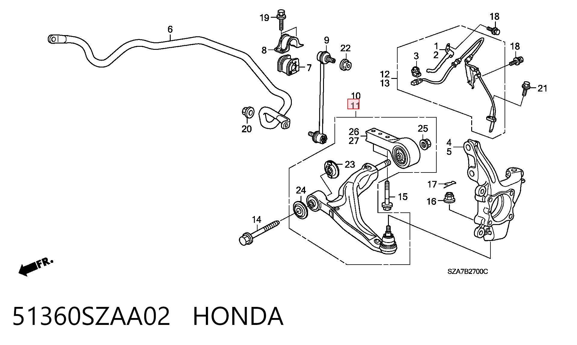 51360SZAA02 Honda Brazo inferior izquierdo de la suspensión delantera