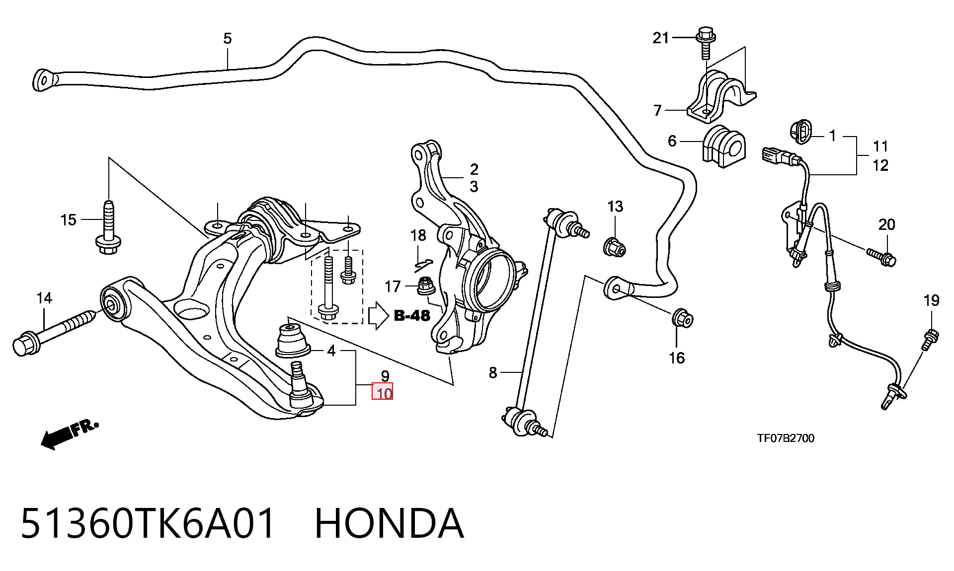 51360TK6A01 Honda Brazo inferior izquierdo de la suspensión delantera