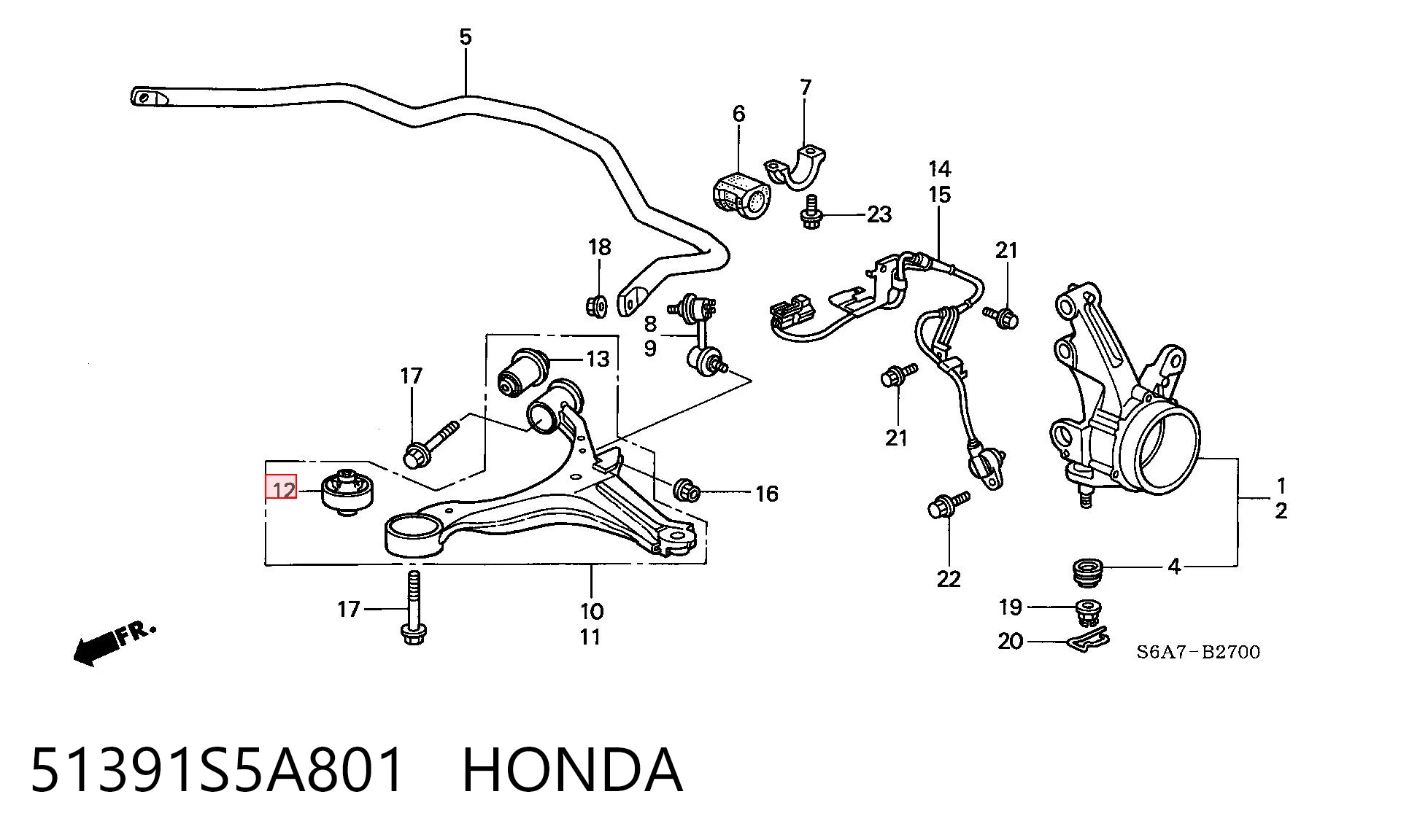 51391S5A801 Honda Silentblock de brazo de suspensión delantero inferior