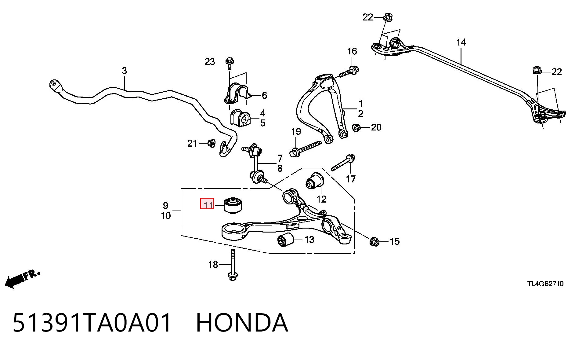51391TA0A01 Honda Silentblock de brazo de suspensión delantero inferior