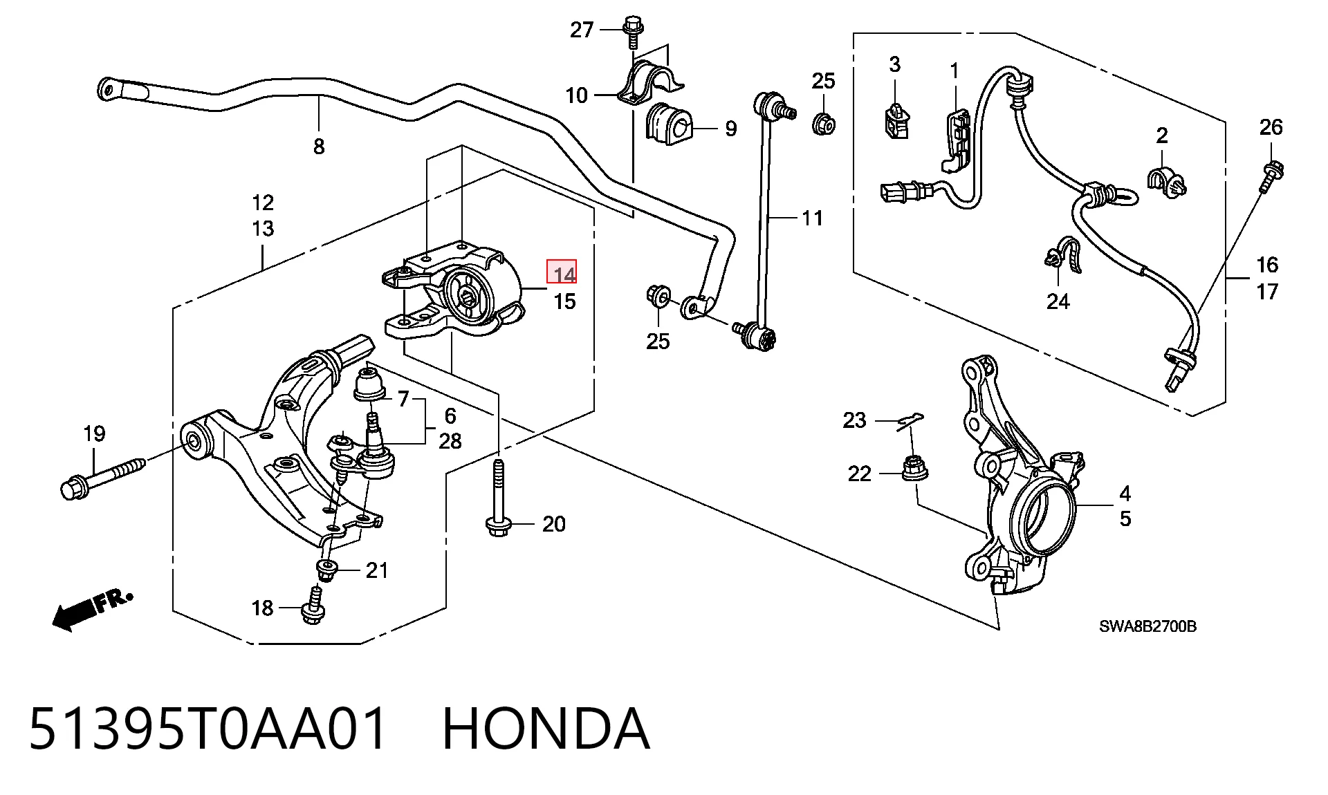 51395T0AA01 Honda Silentblock de brazo de suspensión delantero inferior