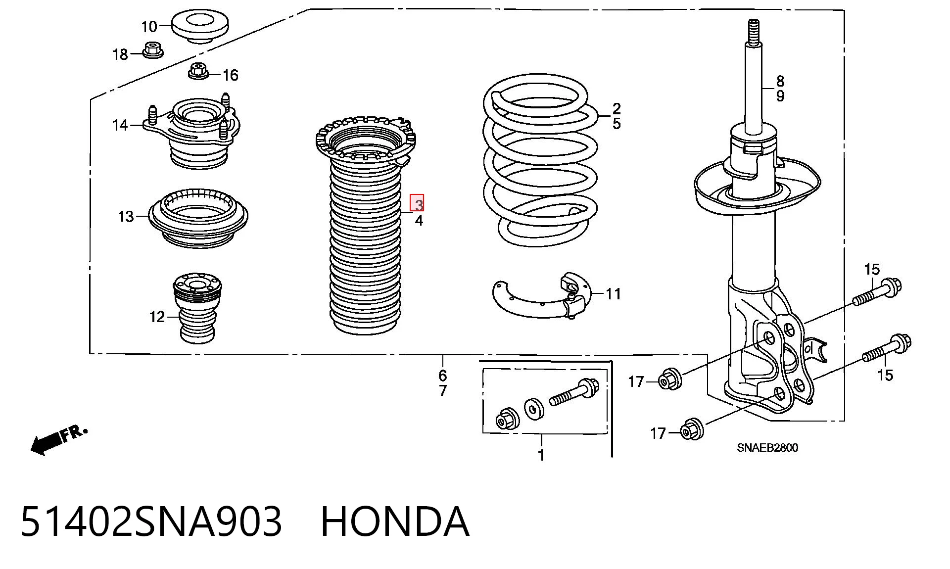 51402SNA903 Honda Fuelle, amortiguador delantero