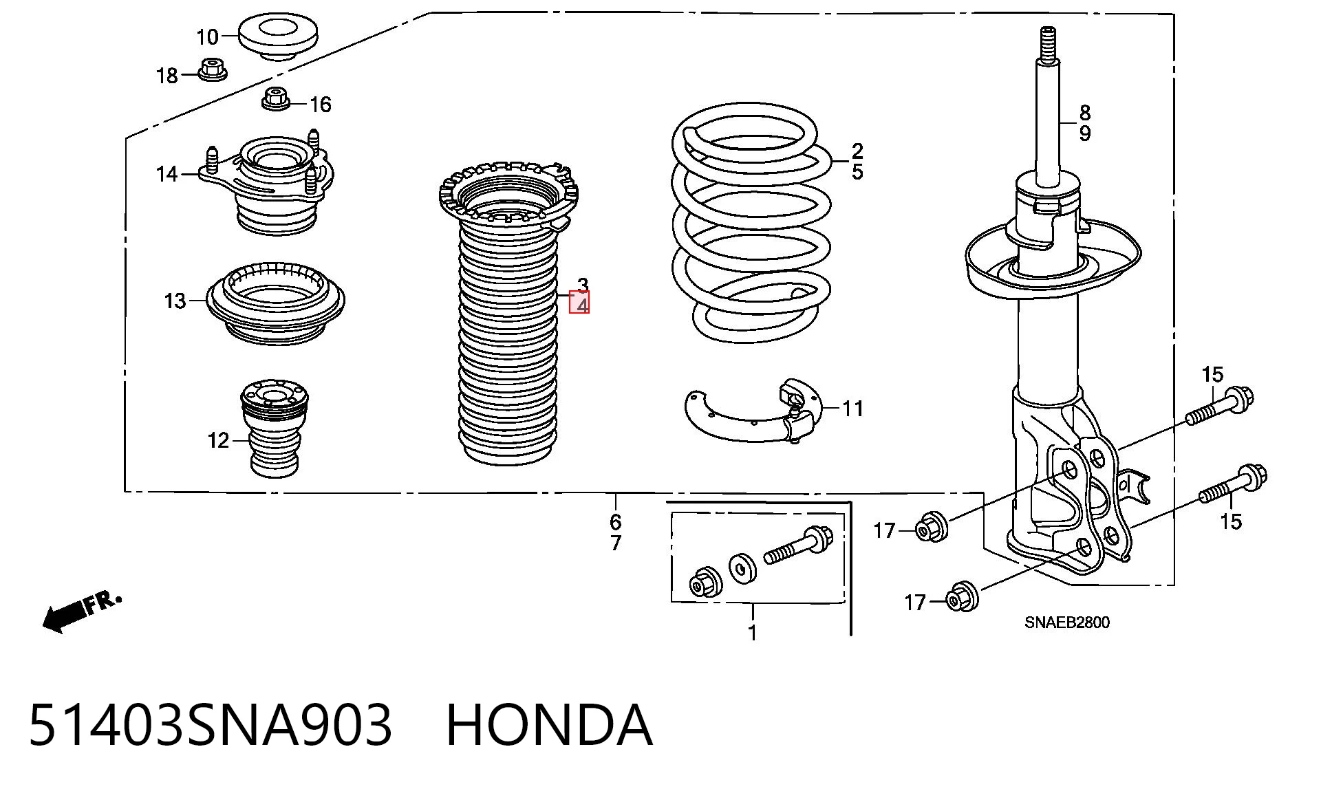 51403SNA903 Honda Fuelle, amortiguador delantero