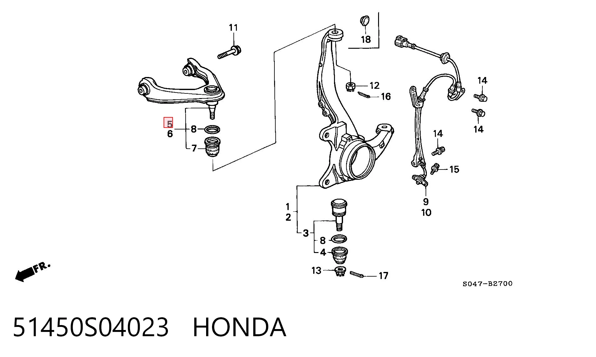51450S04023 Honda Brazo superior derecho de la suspensión delantera