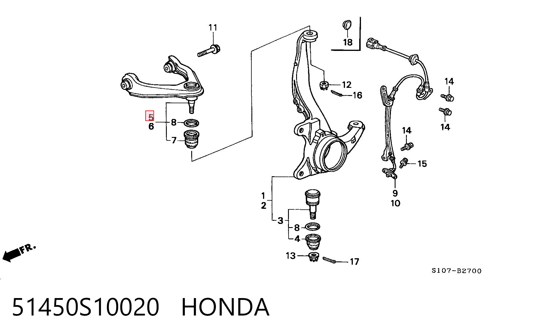 51450S10020 Honda Brazo superior derecho de la suspensión delantera