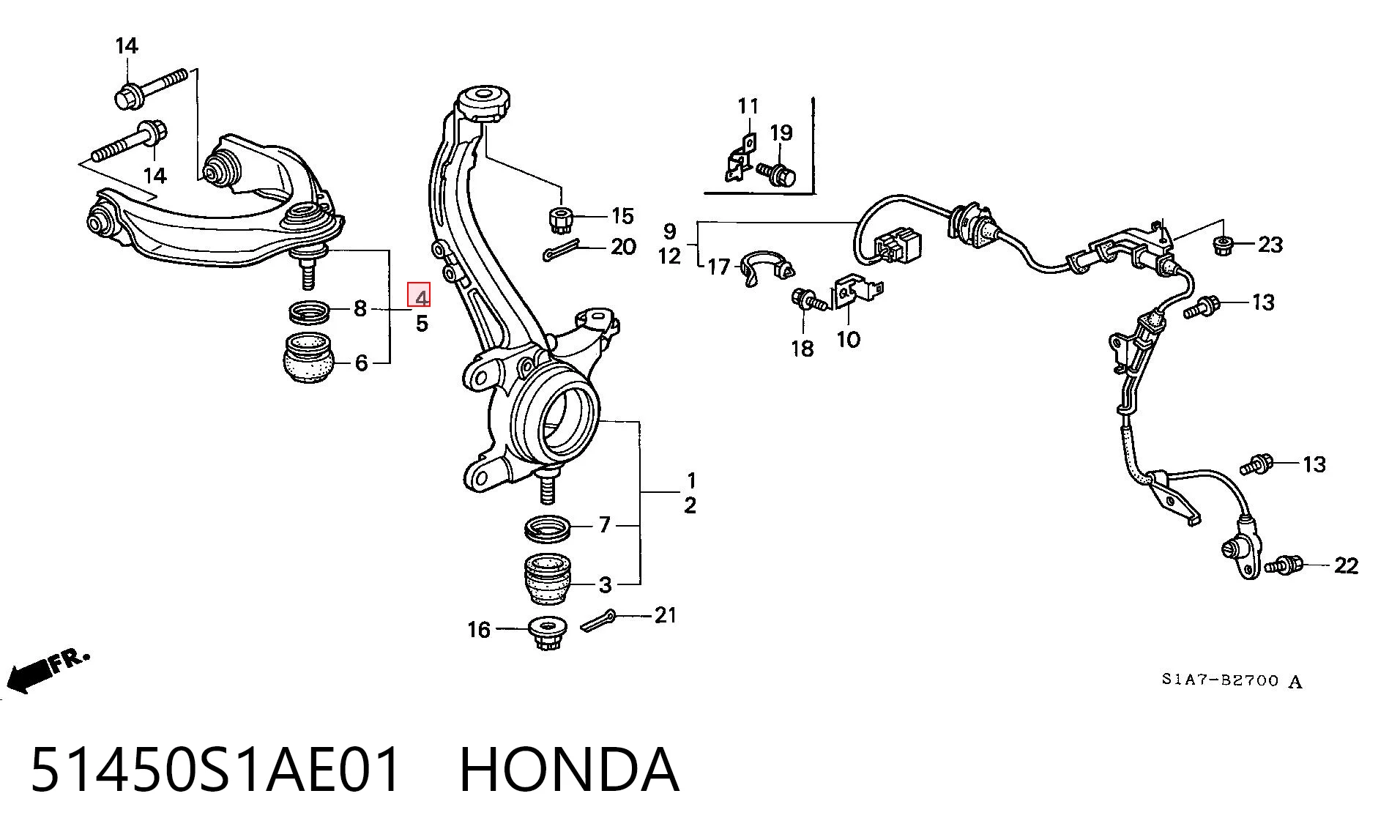51450S1AE01 Honda Brazo superior derecho de la suspensión delantera