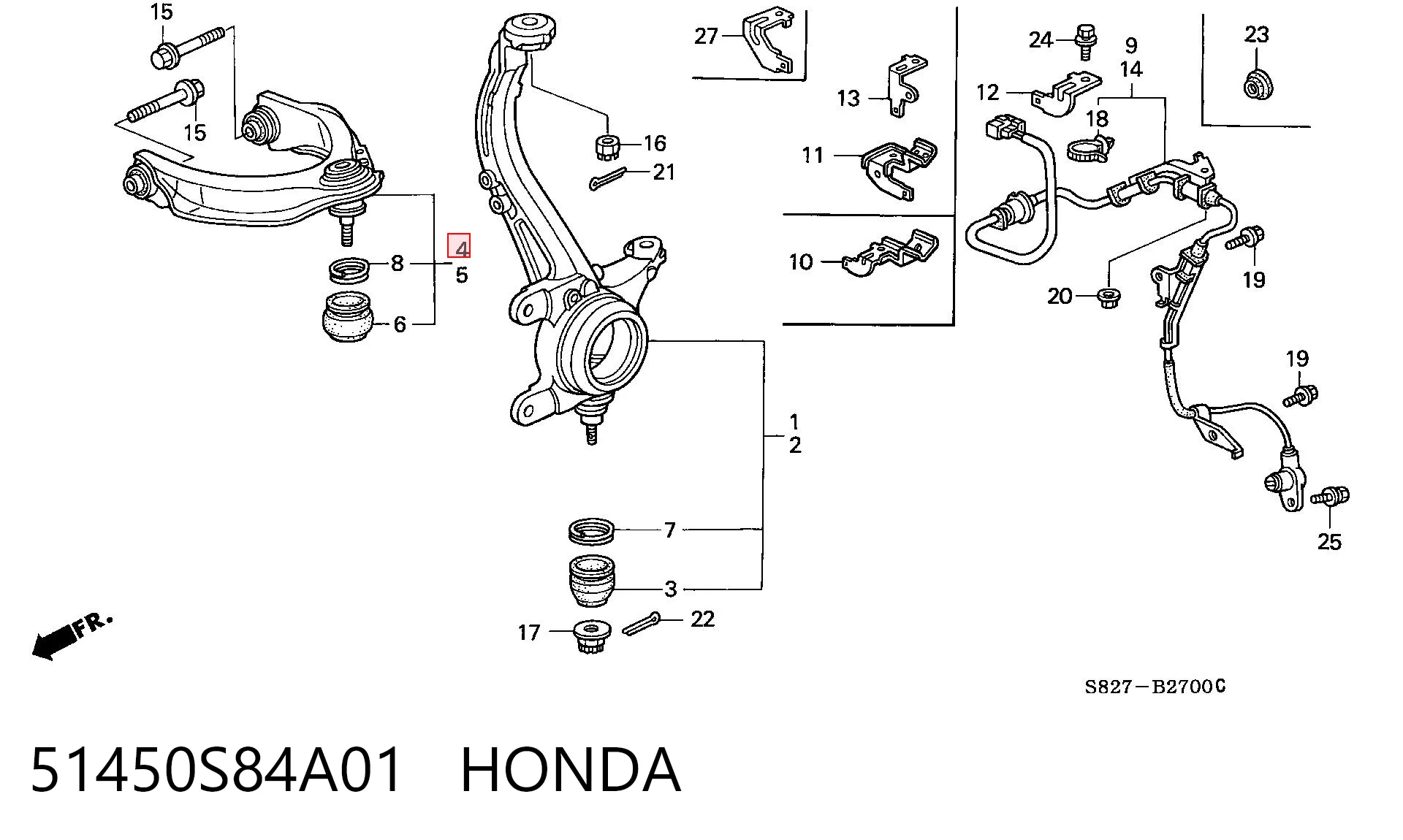 51450S84A01 Honda Brazo superior derecho de la suspensión delantera
