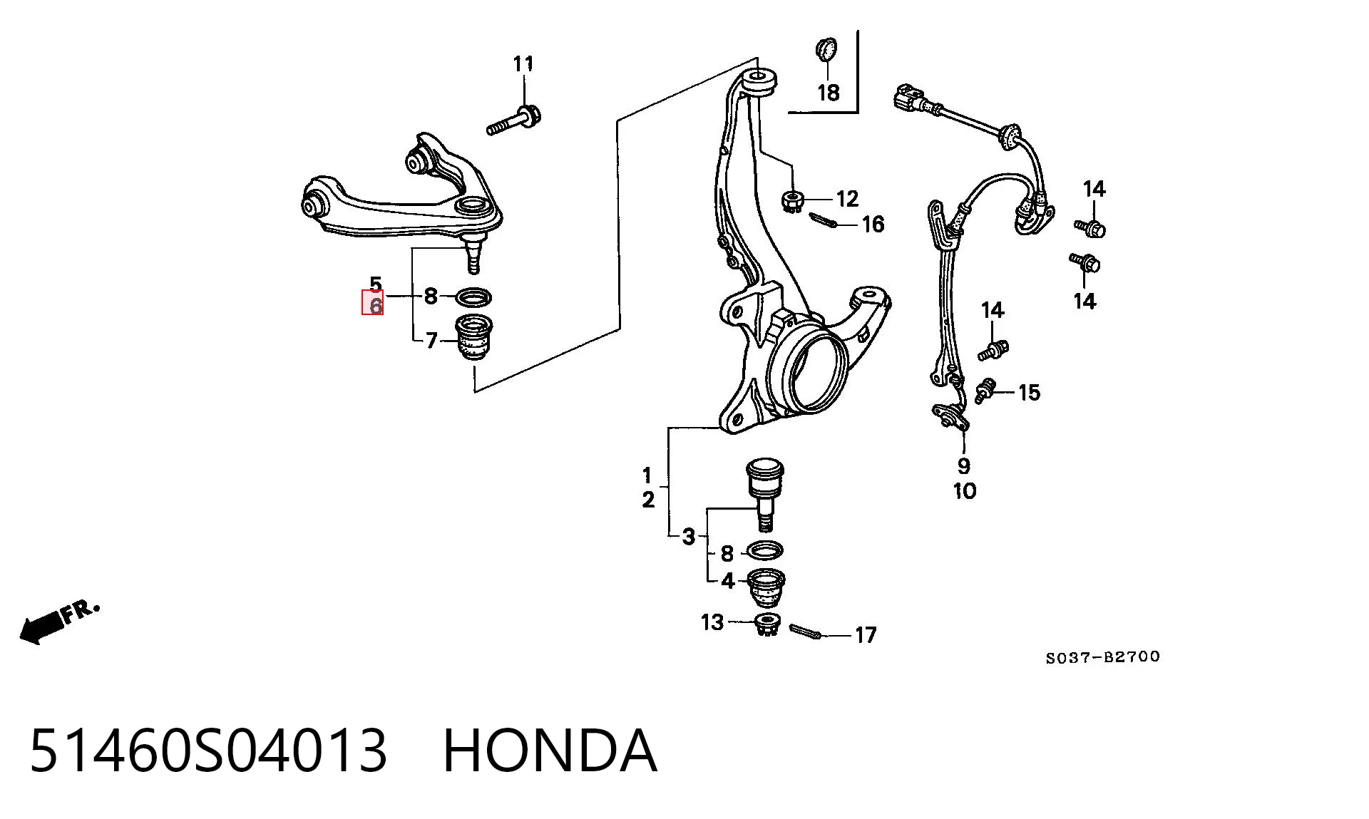 51460S04013 Honda Trapecio de suspensión delantera, superior izquierda