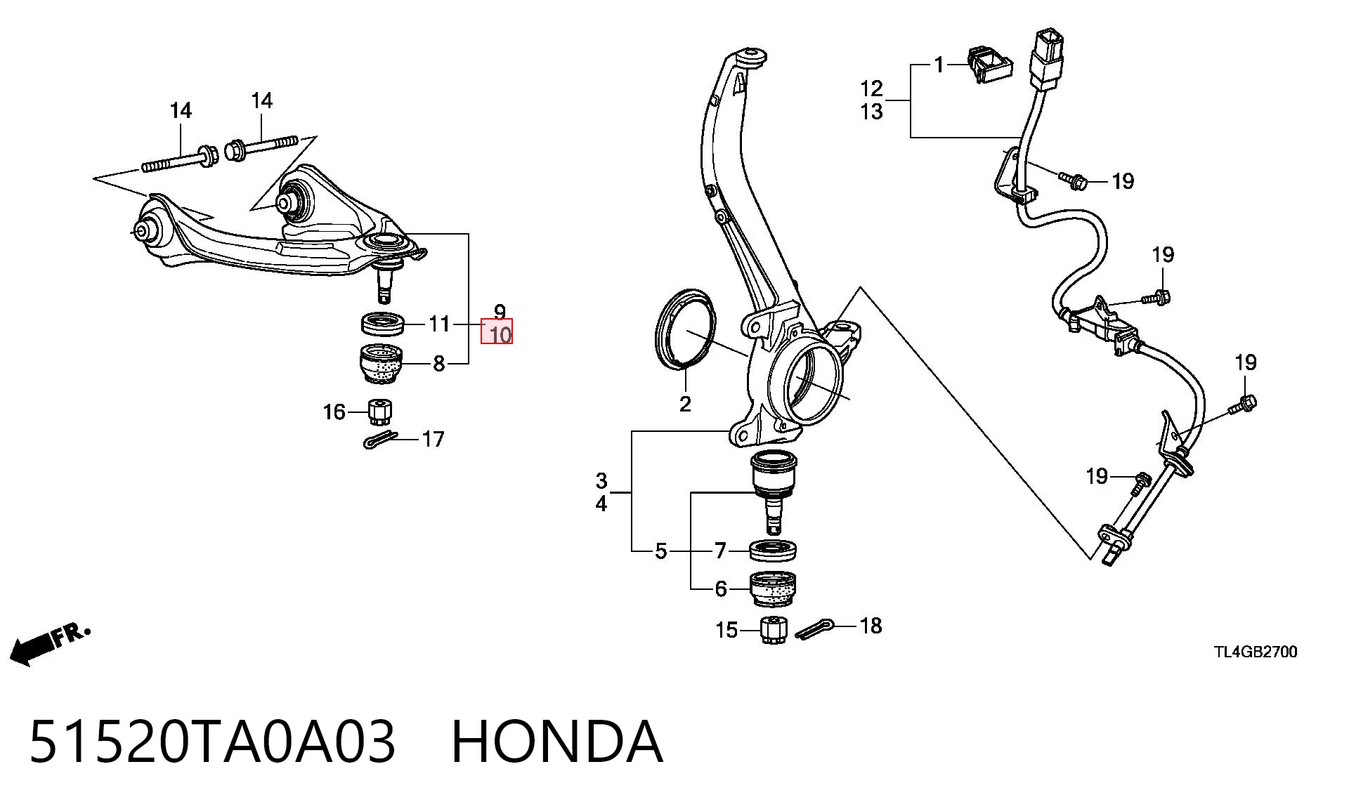 51520TA0A03 Honda Barra oscilante, suspensión de ruedas delantera, superior izquierda