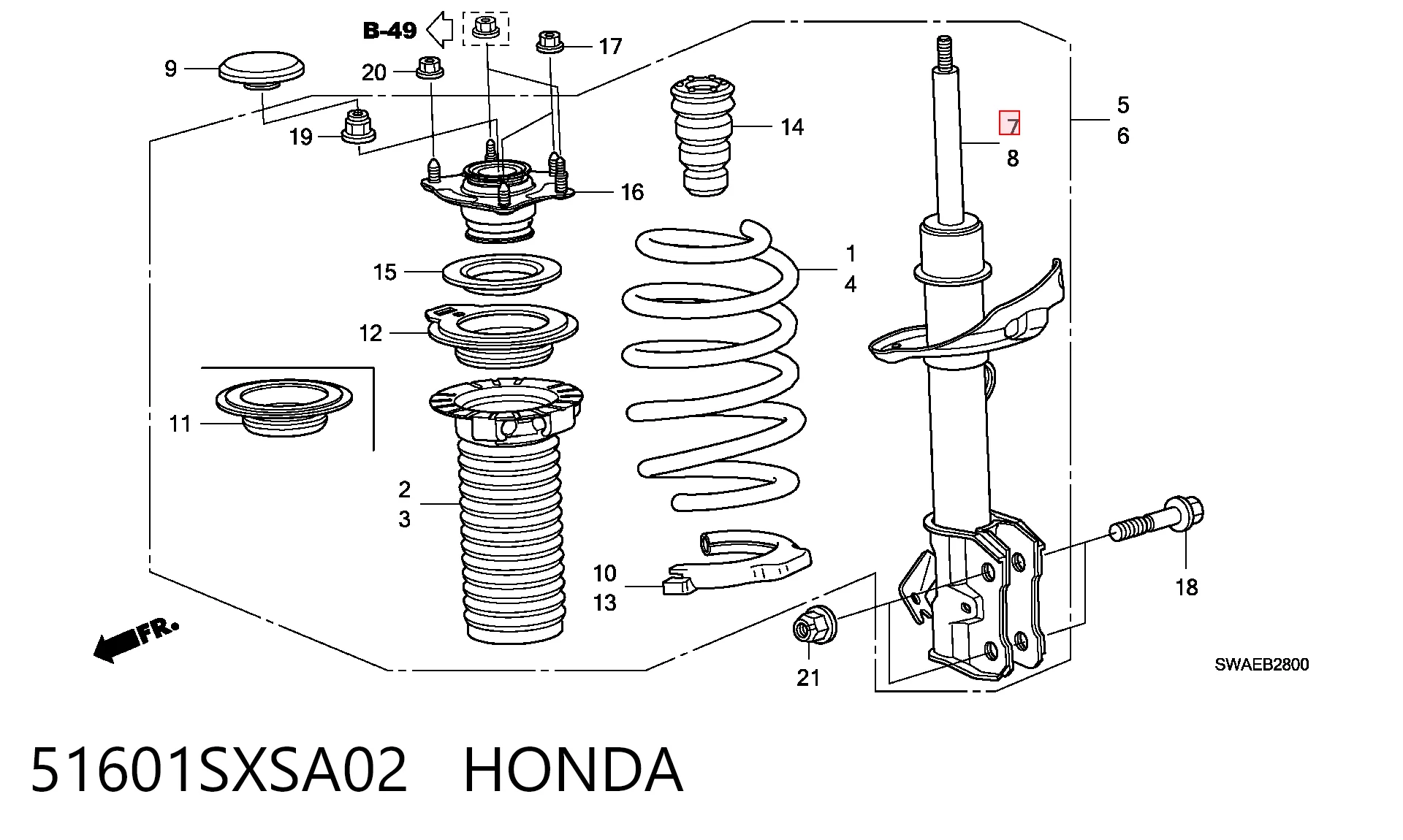 Amortiguador delantero derecho 51601SXSA02 HONDA