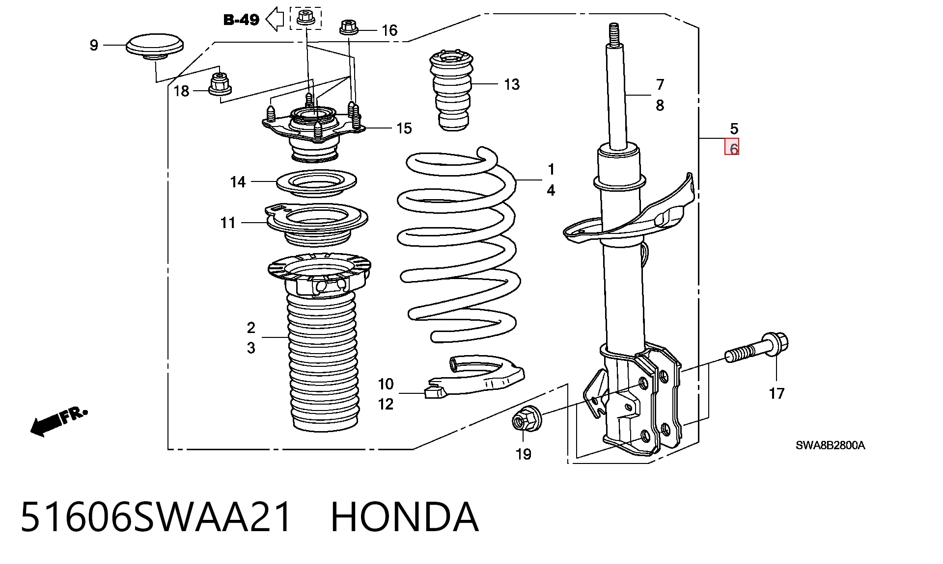 51606SWAA21 Honda Amortiguador frontal izquierdo
