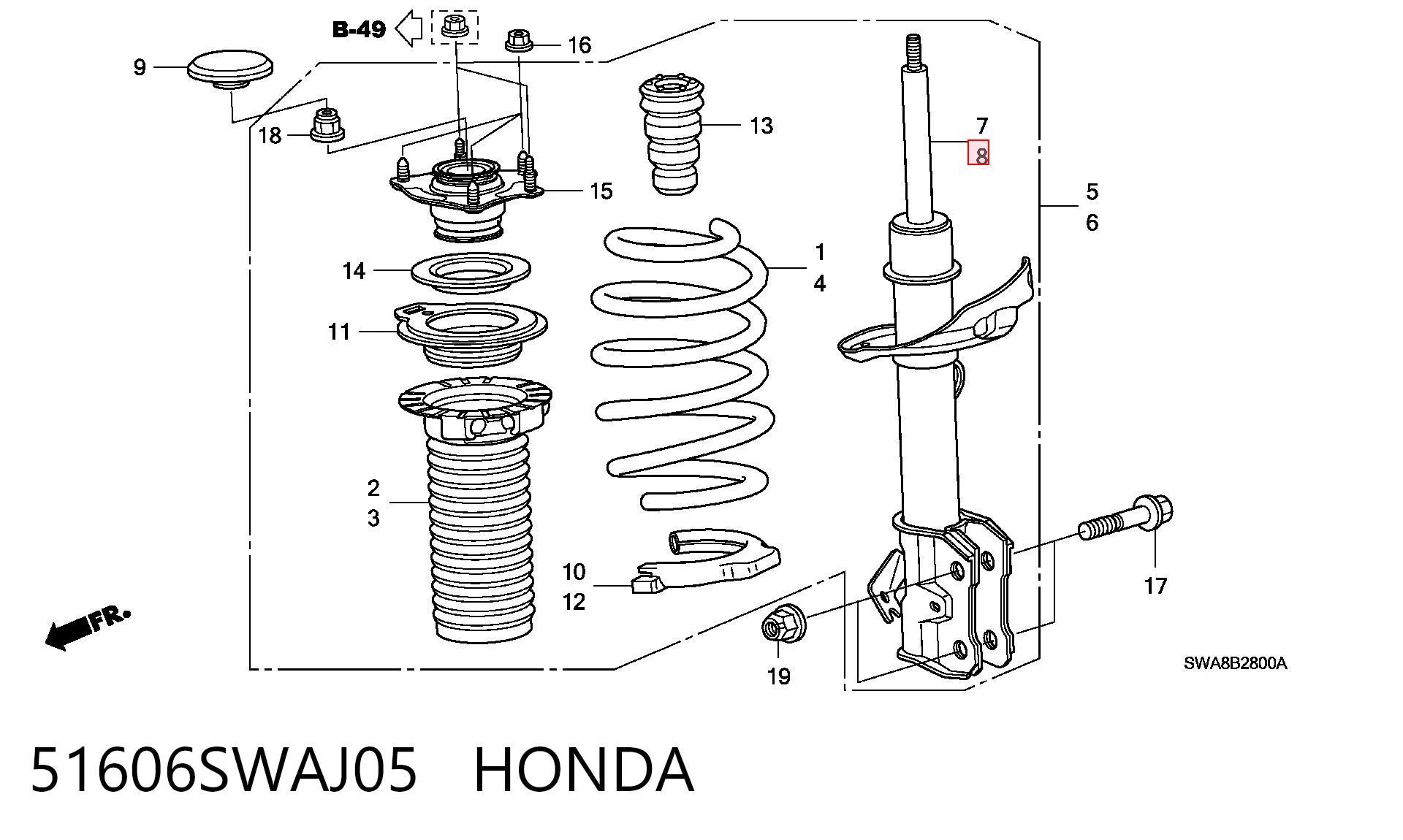 Amortiguador delantero izquierdo 51606SWAJ05 HONDA