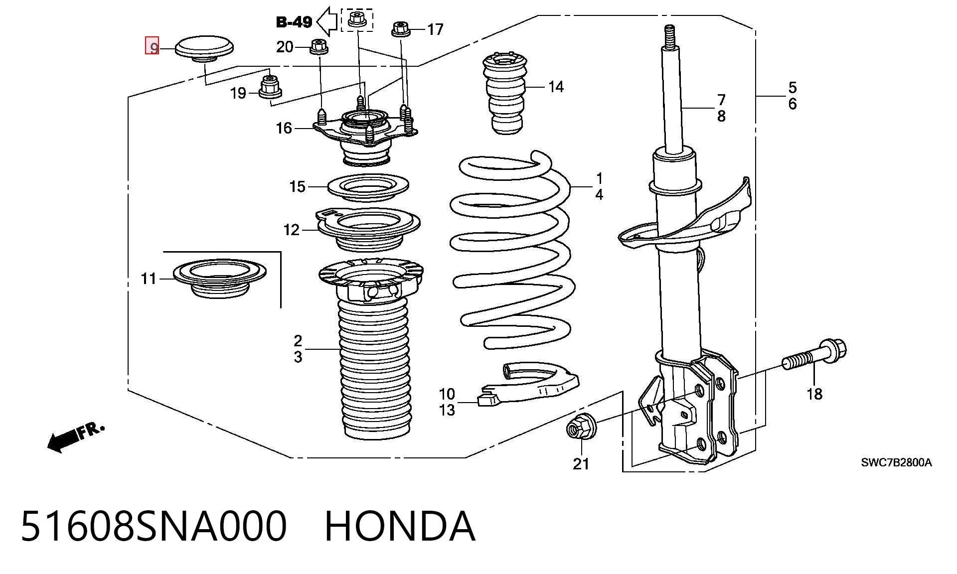 51608SNA000 Honda Cubierta de soporte del amortiguador delantero