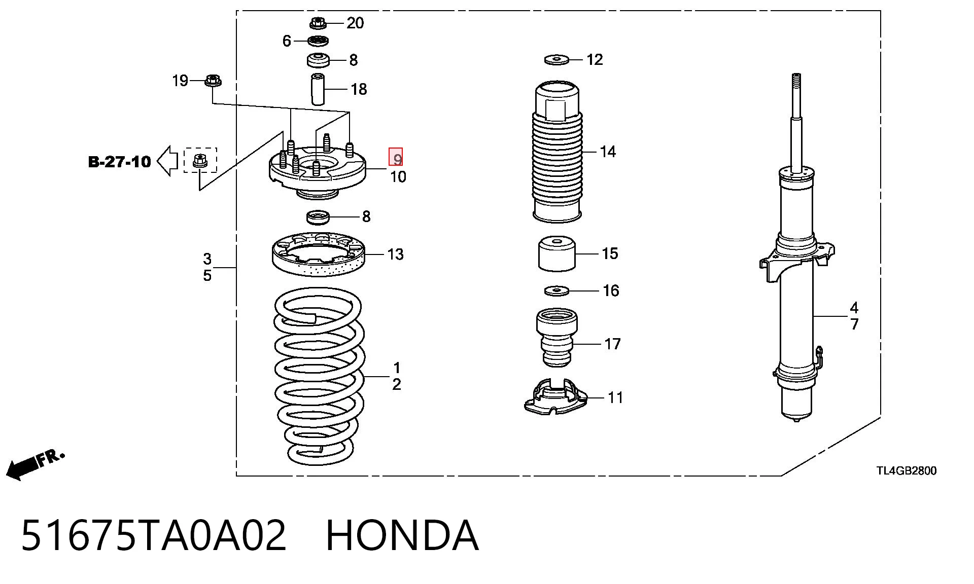 51675TA0A02 Honda Soporte del amortiguador delantero derecho