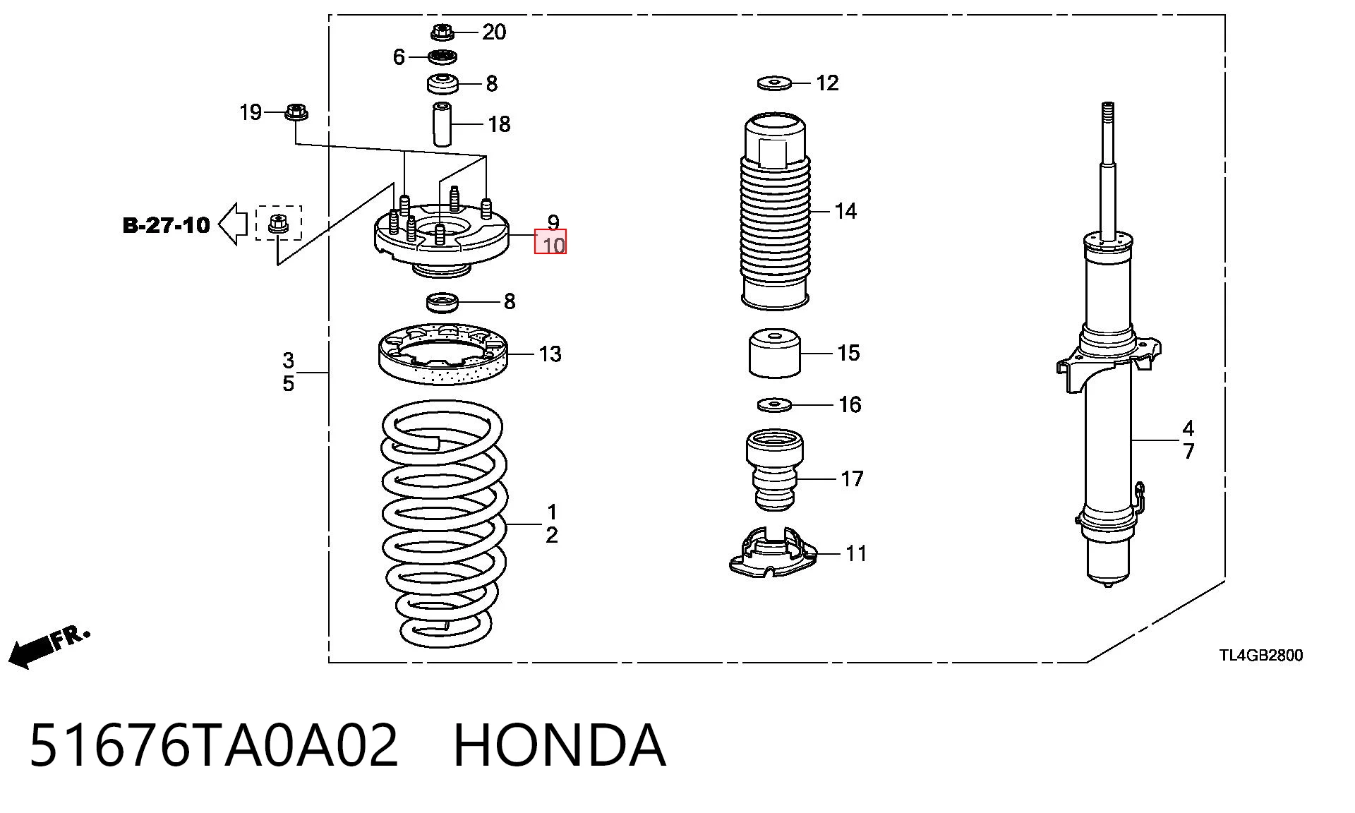 51676TA0A02 Honda Cazoleta de amortiguador delantero izquierdo