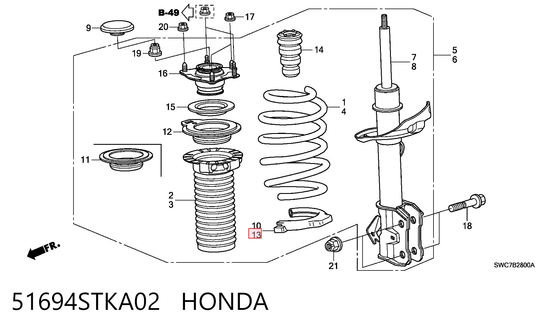 51694STKA02 Honda Espaciador de goma inferior del resorte delantero